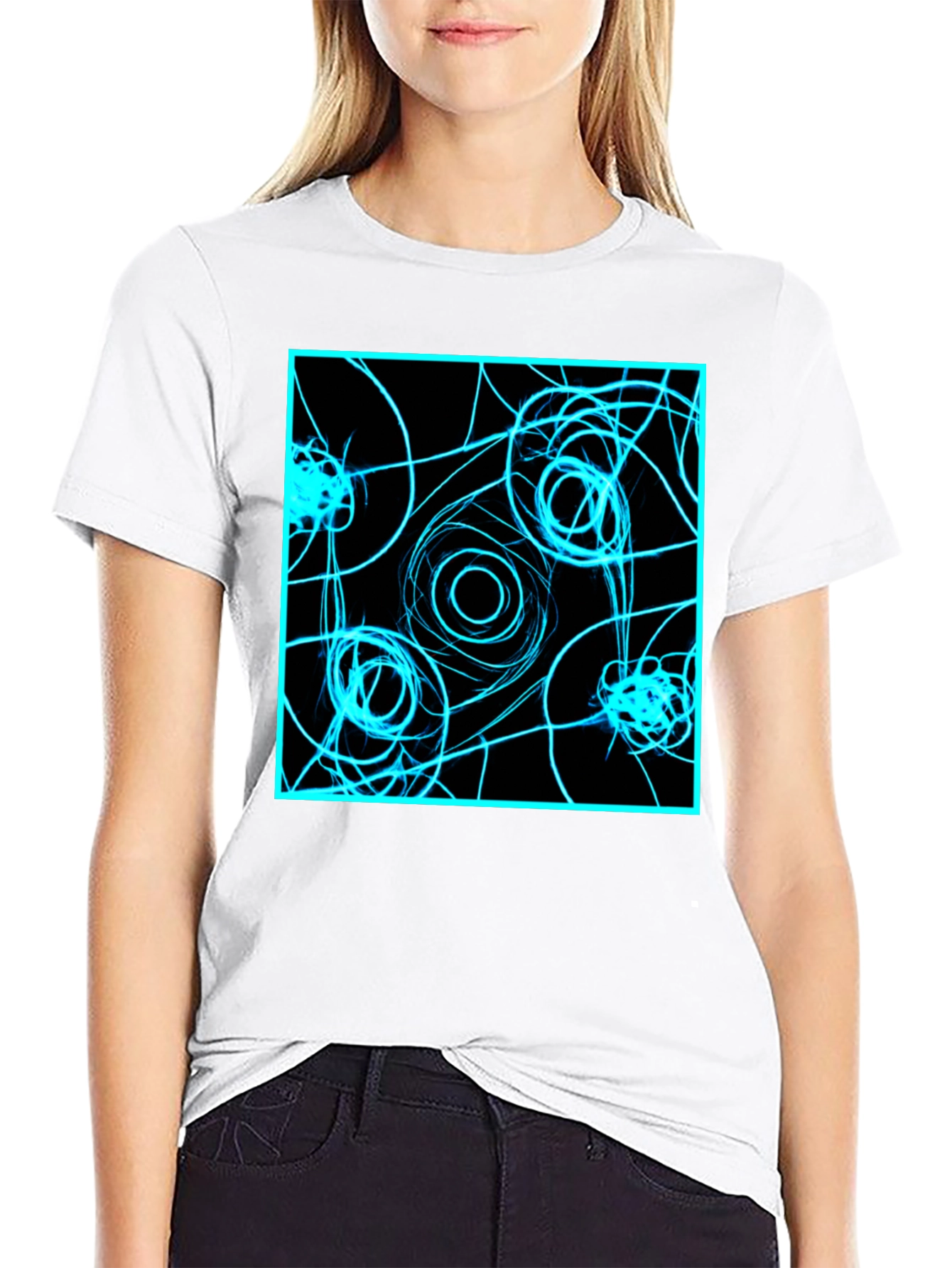 Abstract Geometric T-Shirt: Electric Blue on Black