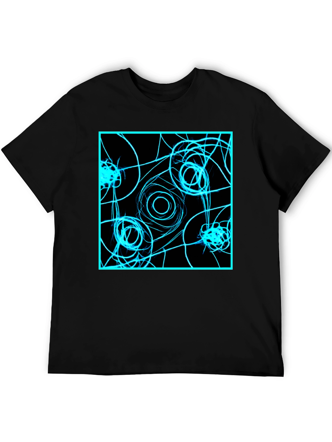 Abstract Geometric T-Shirt: Electric Blue on Black