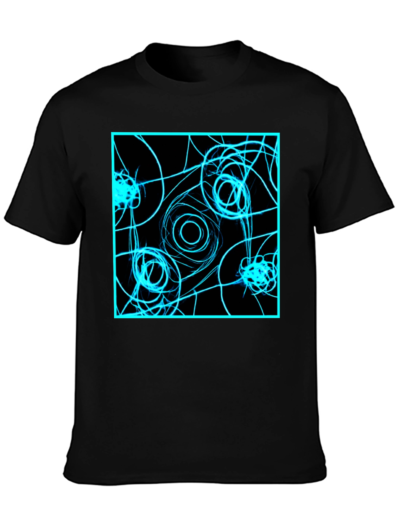 Abstract Geometric T-Shirt: Electric Blue on Black