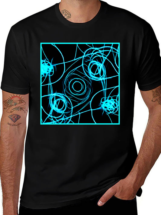 Abstract Geometric T-Shirt: Electric Blue on Black