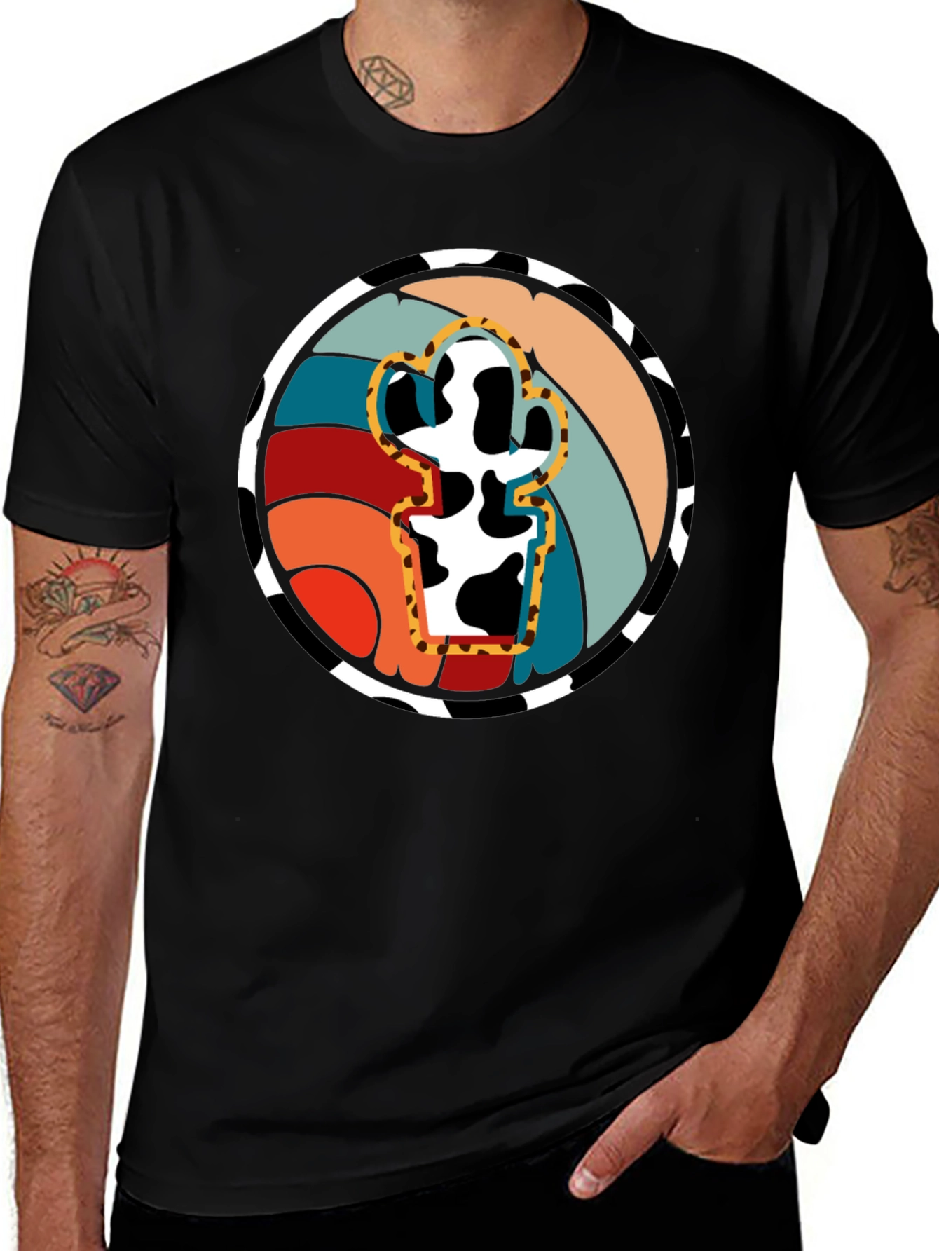 Retro Cactus Cow Print Graphic Tee