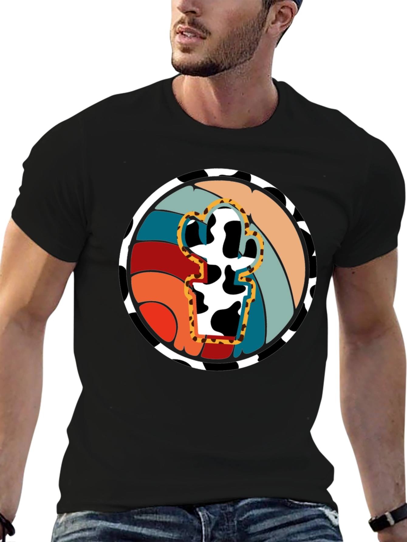Retro Cactus Cow Print Graphic Tee