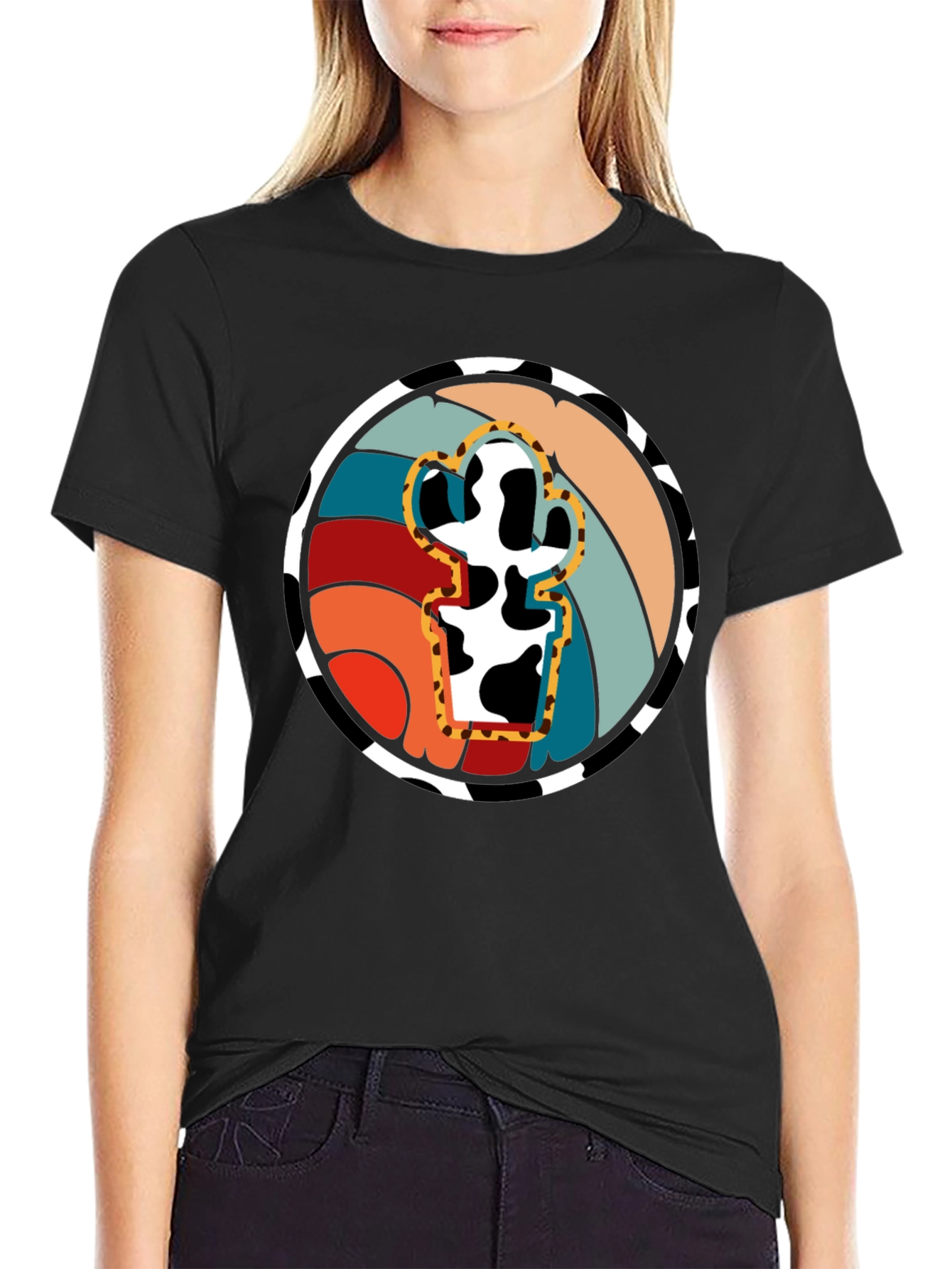 Retro Cactus Cow Print Graphic Tee