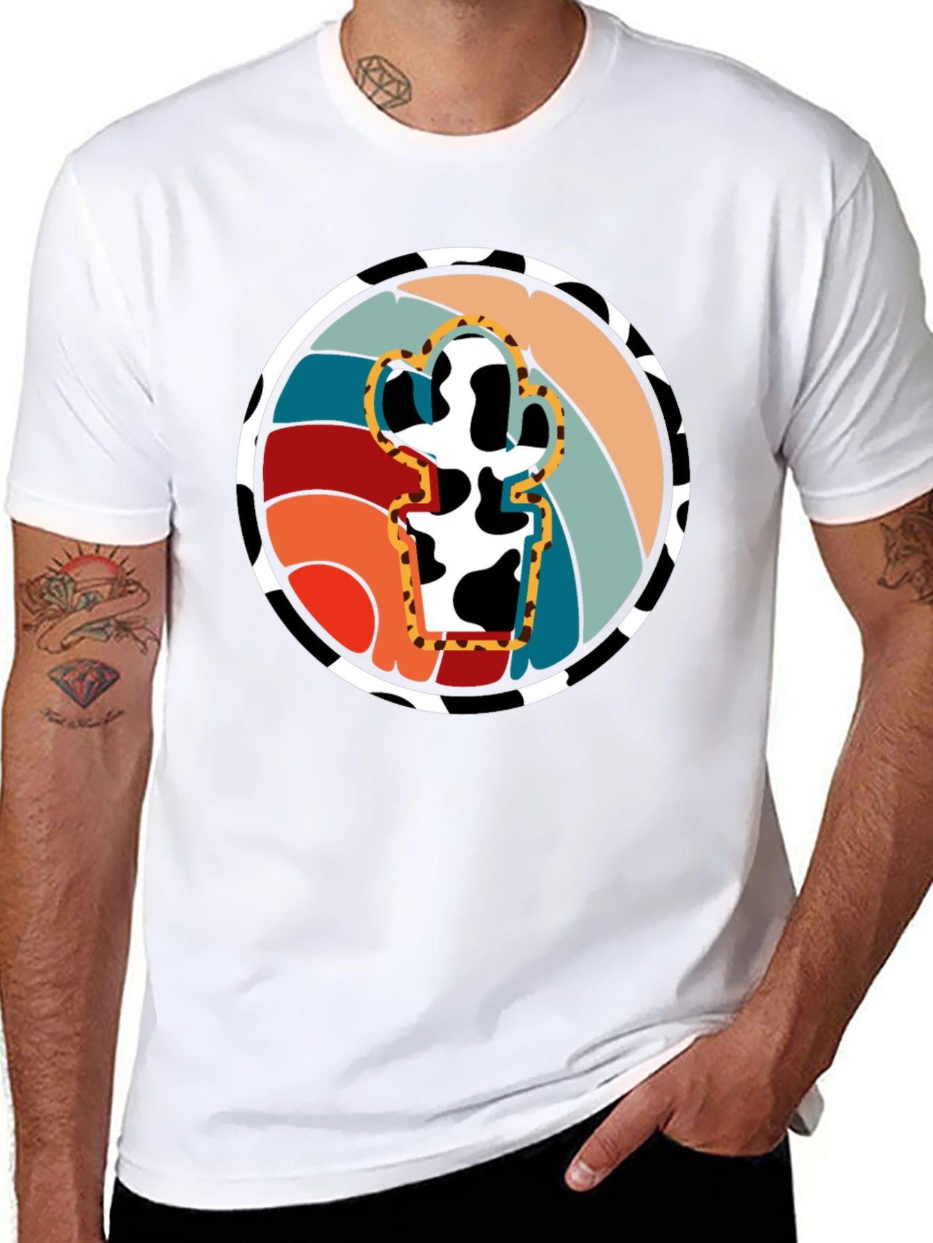 Retro Cactus Cow Print Graphic Tee