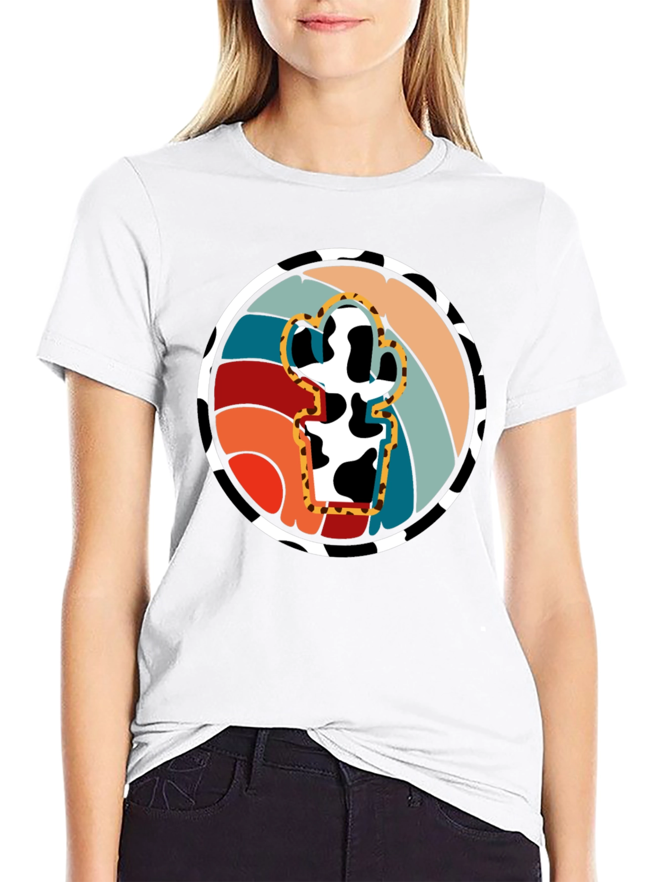 Retro Cactus Cow Print Graphic Tee