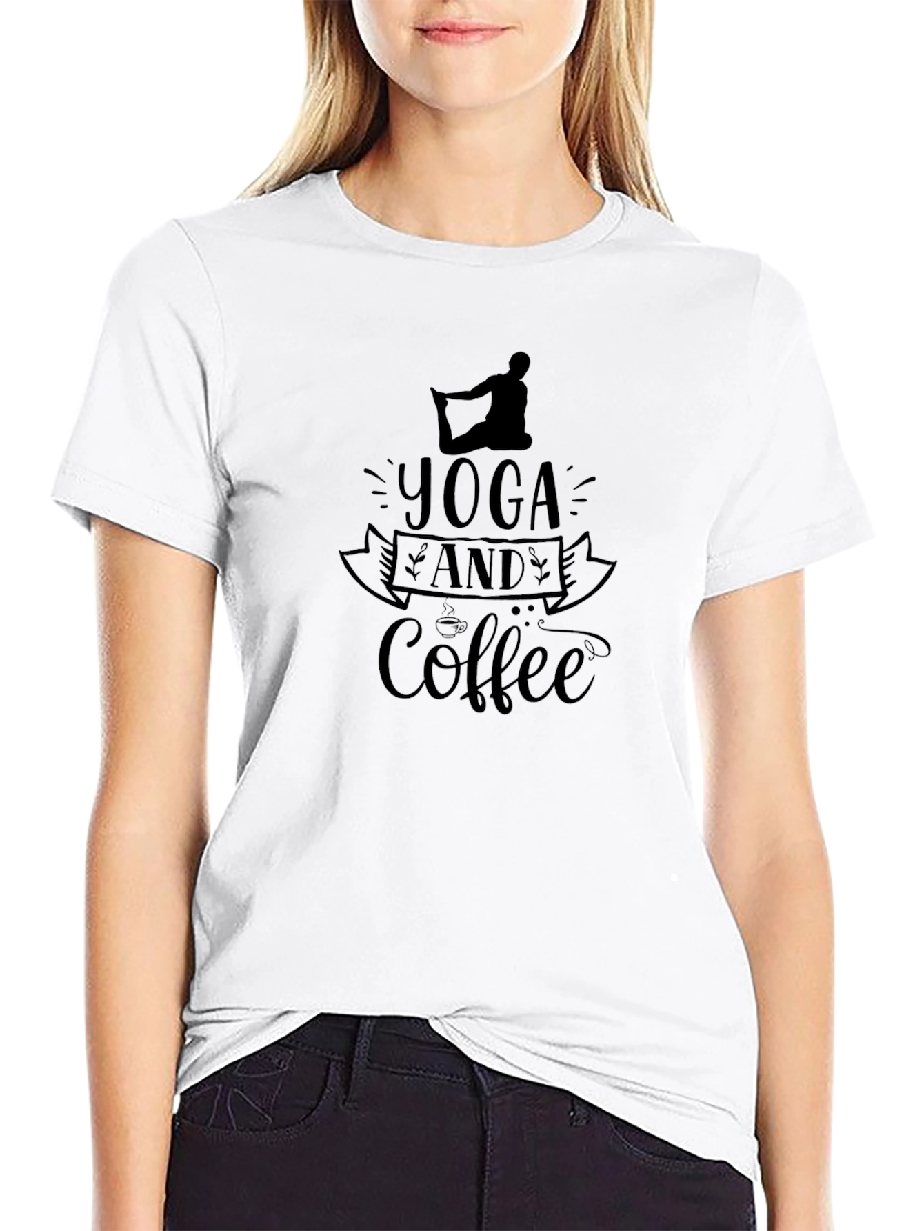 Yoga and Coffee Graphic Tee - Black Cotton Blend