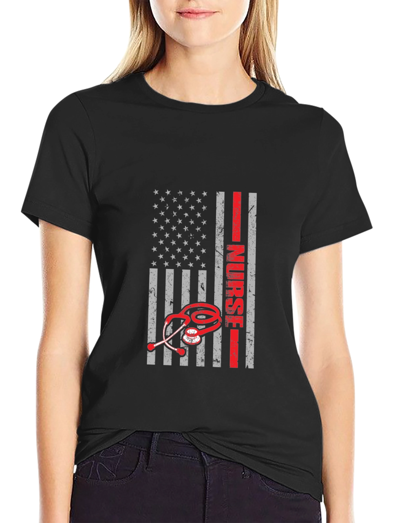 Nurse American Flag Graphic T-Shirt