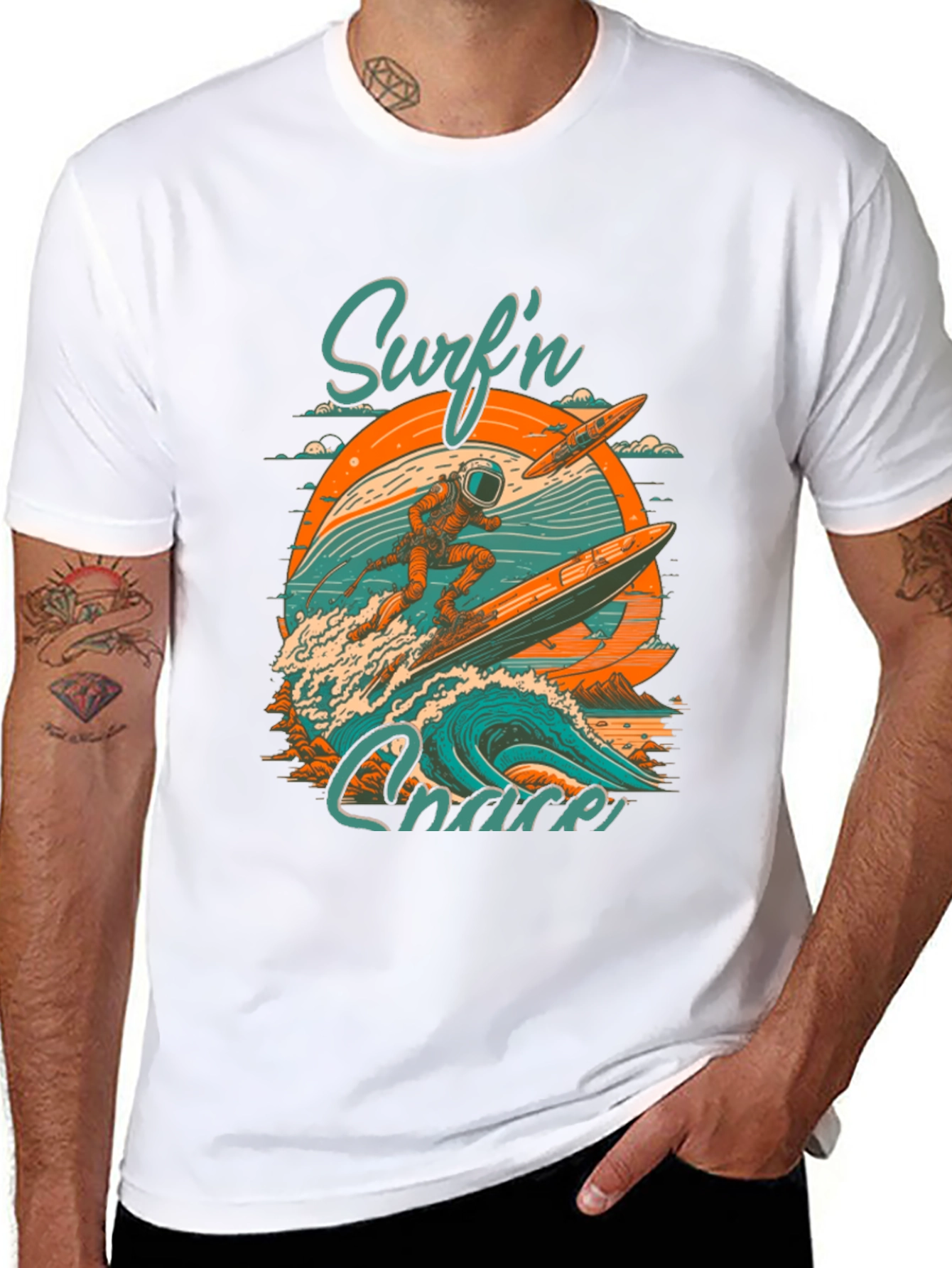 Surfn Chaser Graphic Tee - Astronaut Surfing