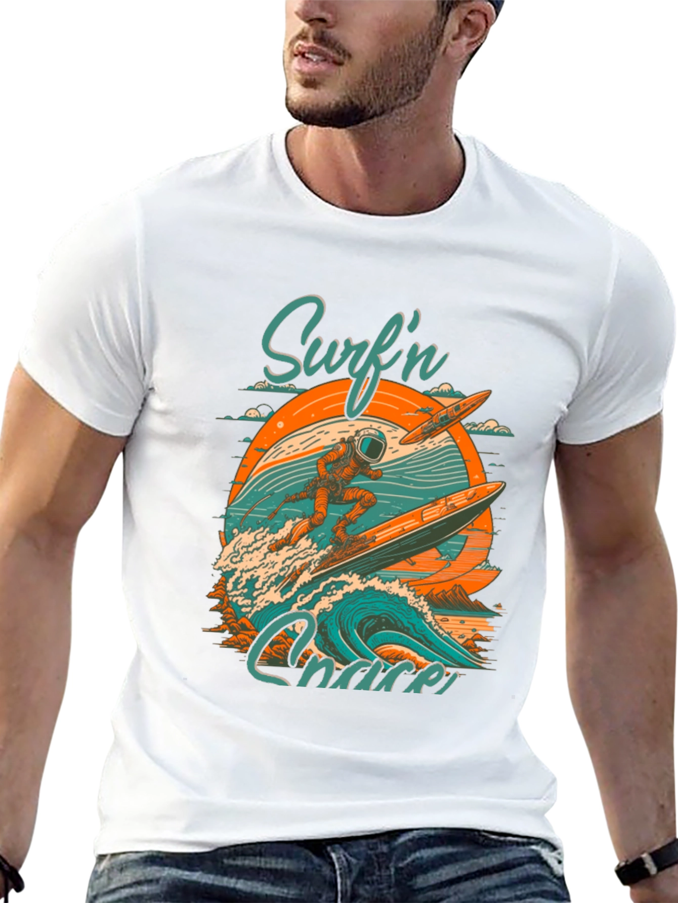 Surfn Chaser Graphic Tee - Astronaut Surfing