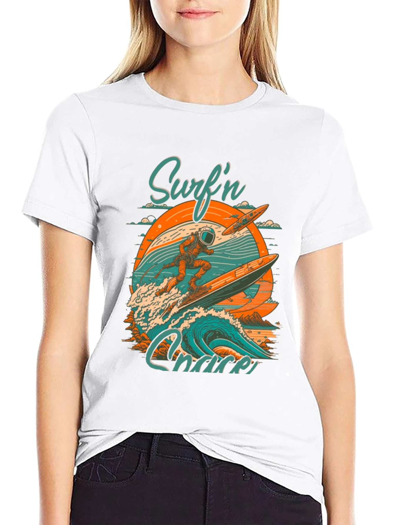Surfn Chaser Graphic Tee - Astronaut Surfing