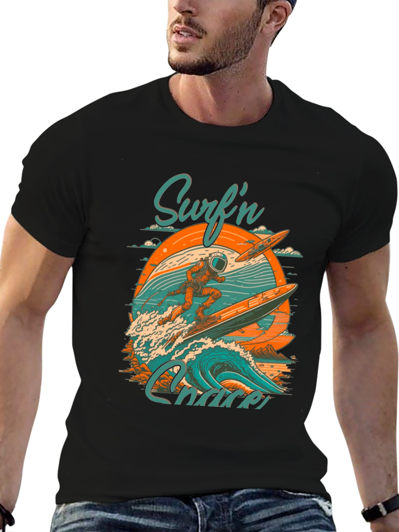 Surfn Chaser Graphic Tee - Astronaut Surfing
