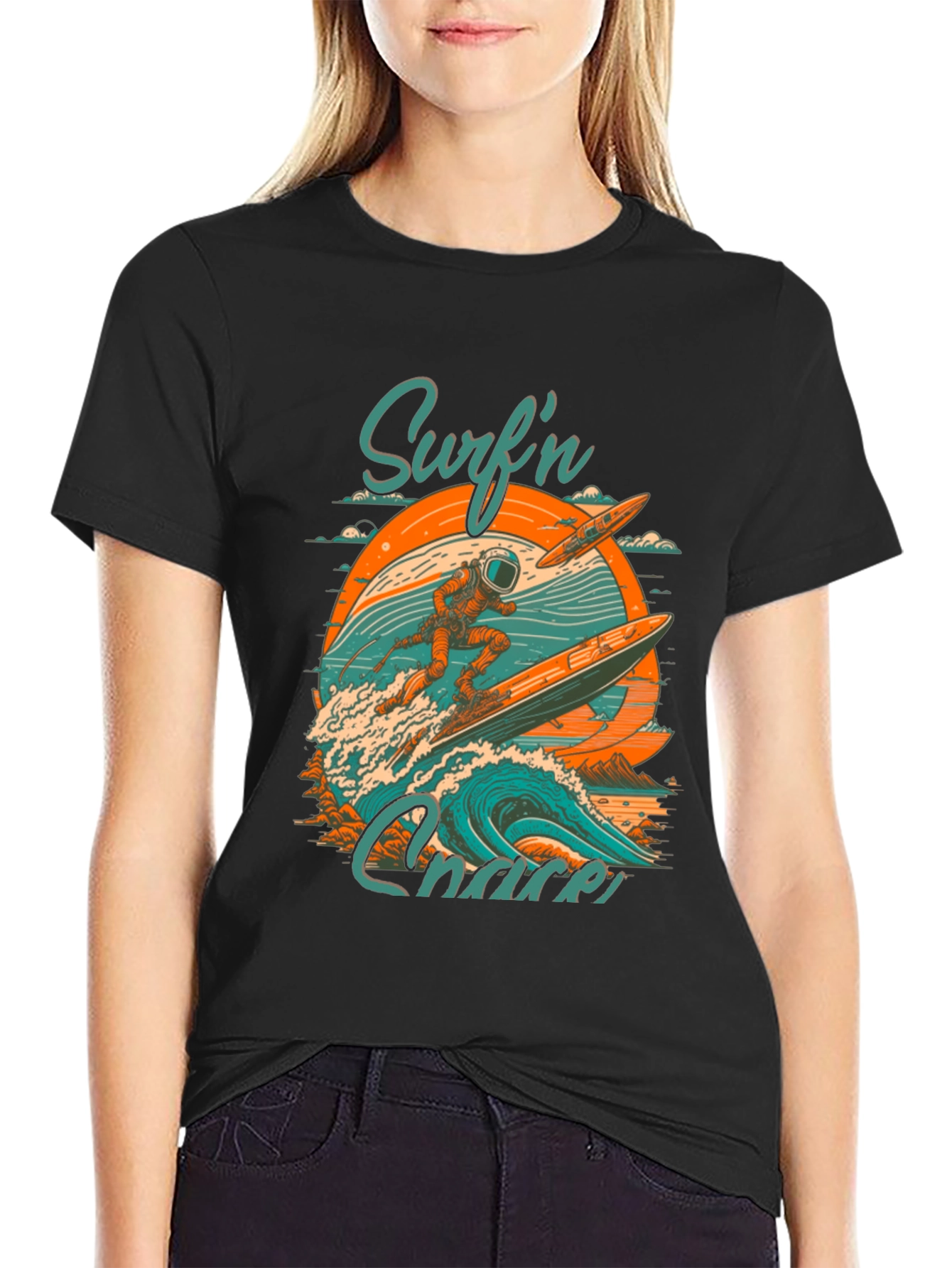Surfn Chaser Graphic Tee - Astronaut Surfing