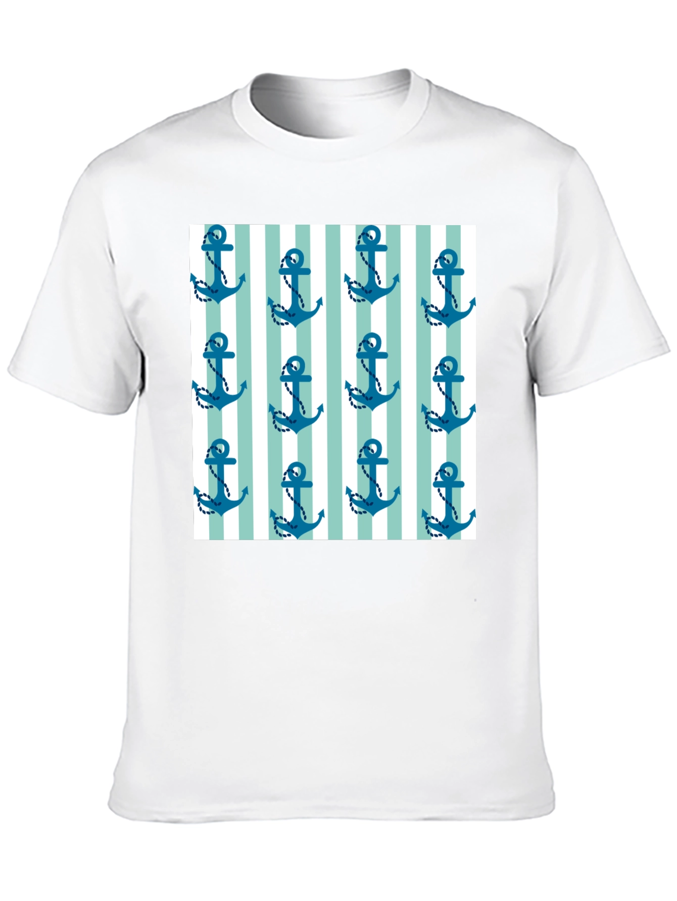 Nautical Anchor Striped Pattern Black Tee