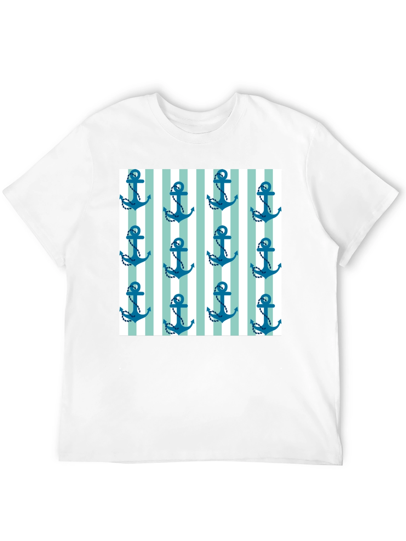 Nautical Anchor Striped Pattern Black Tee