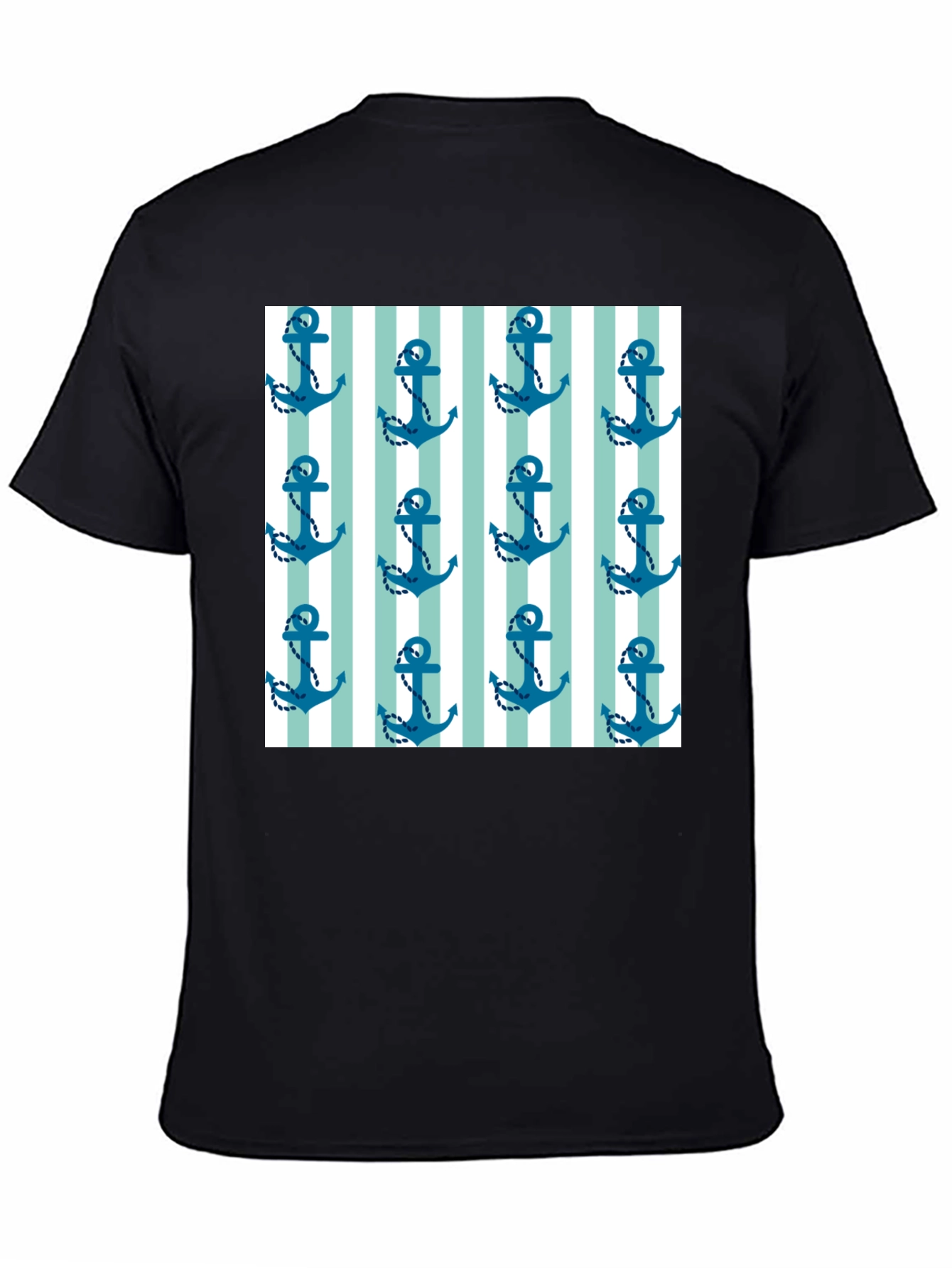 Nautical Anchor Striped Pattern Black Tee