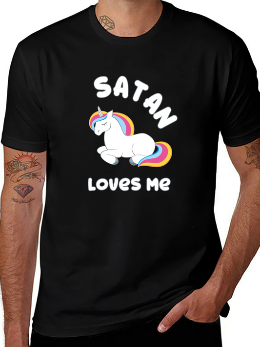 Satan Loves Me Unicorn Black Graphic T-Shirt