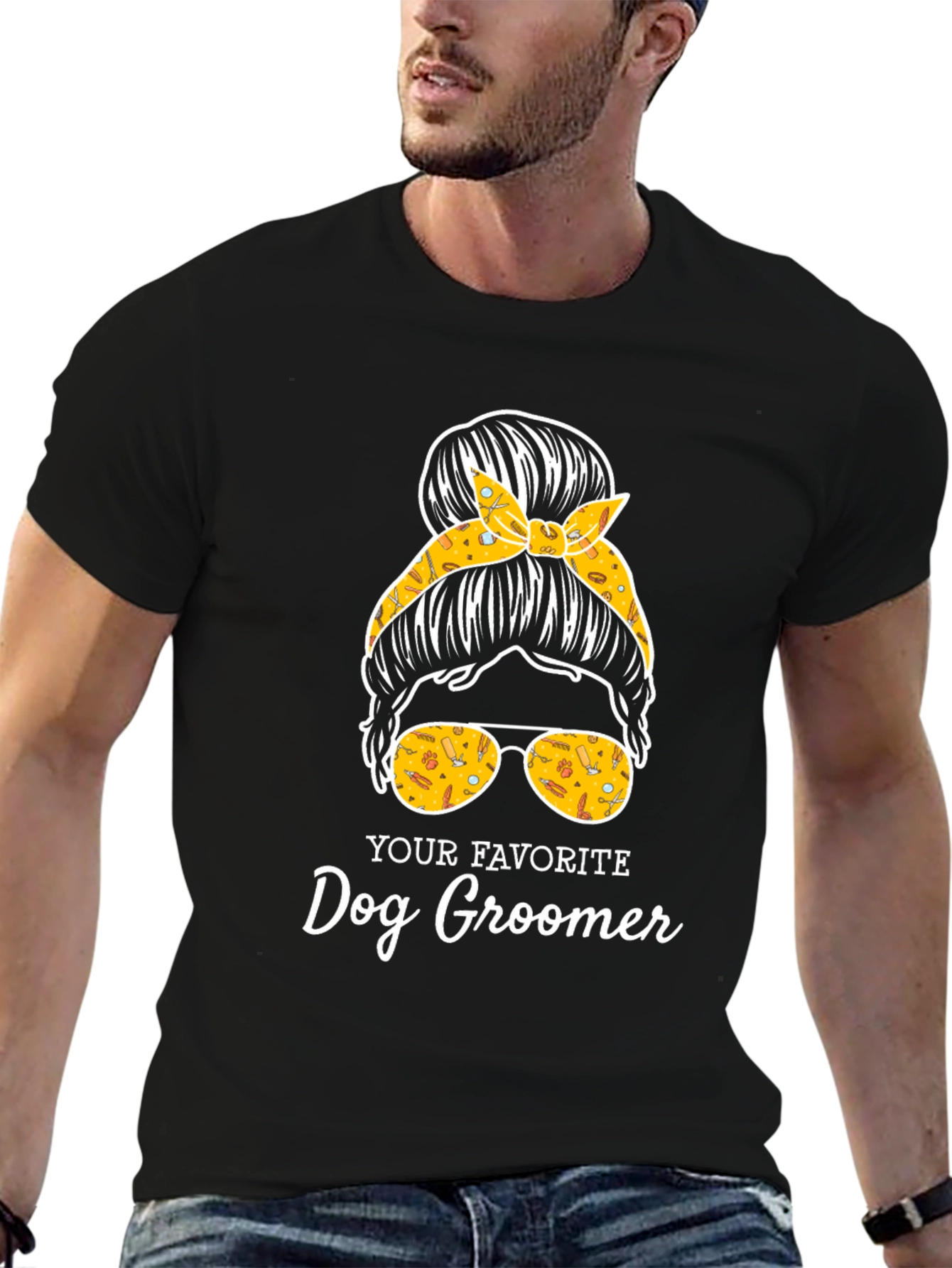 Dog Groomer Messy Bun T-Shirt