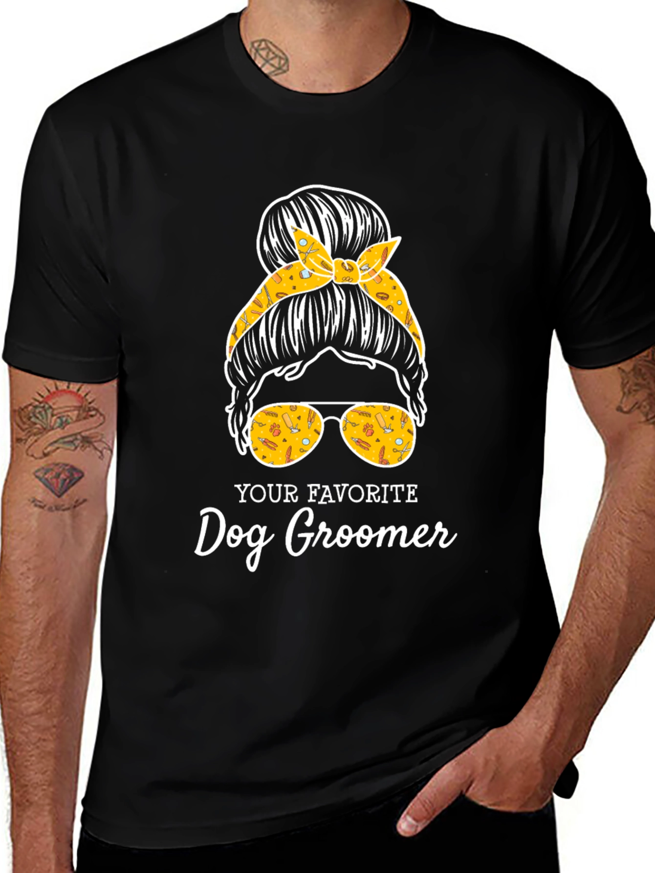 Dog Groomer Messy Bun T-Shirt
