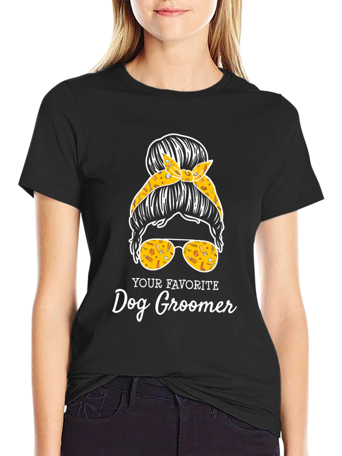 Dog Groomer Messy Bun T-Shirt