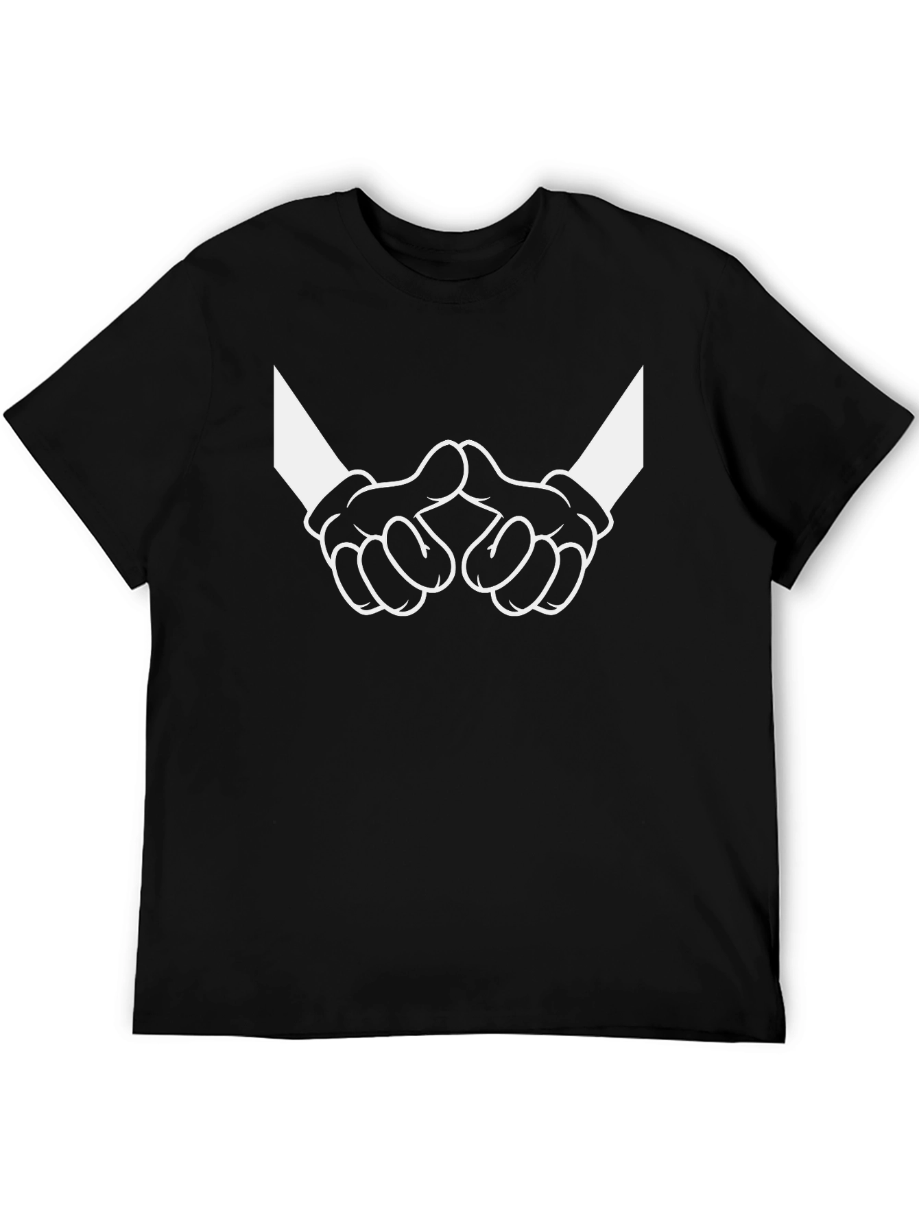 Cartoon Hands Graphic Tee - Black Cotton Casual Shirt