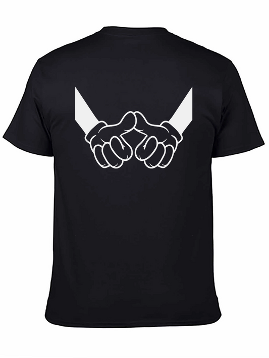 Cartoon Hands Graphic Tee - Black Cotton Casual Shirt