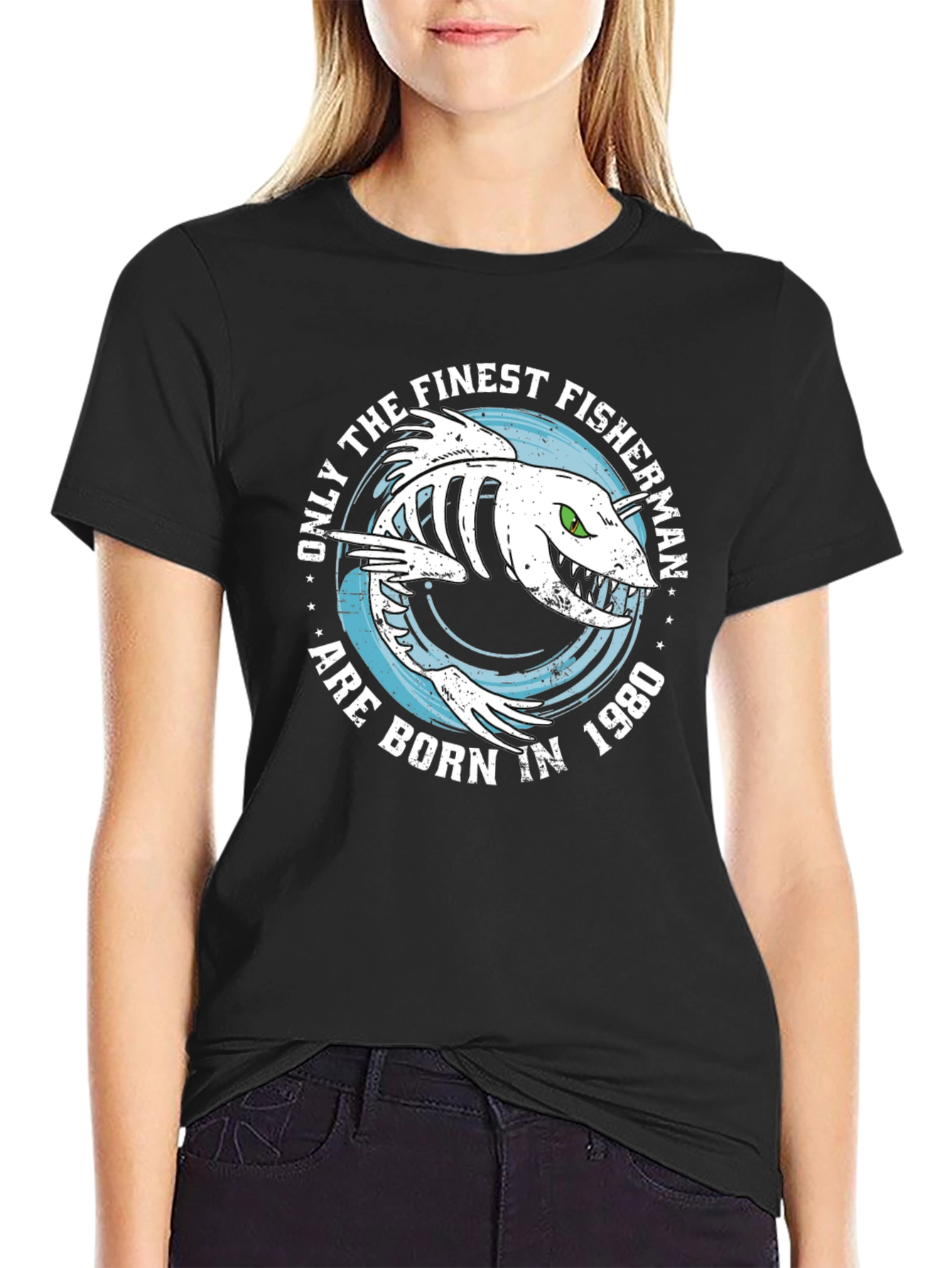 Finest Fisherman Born in 1980 Black T-Shirt