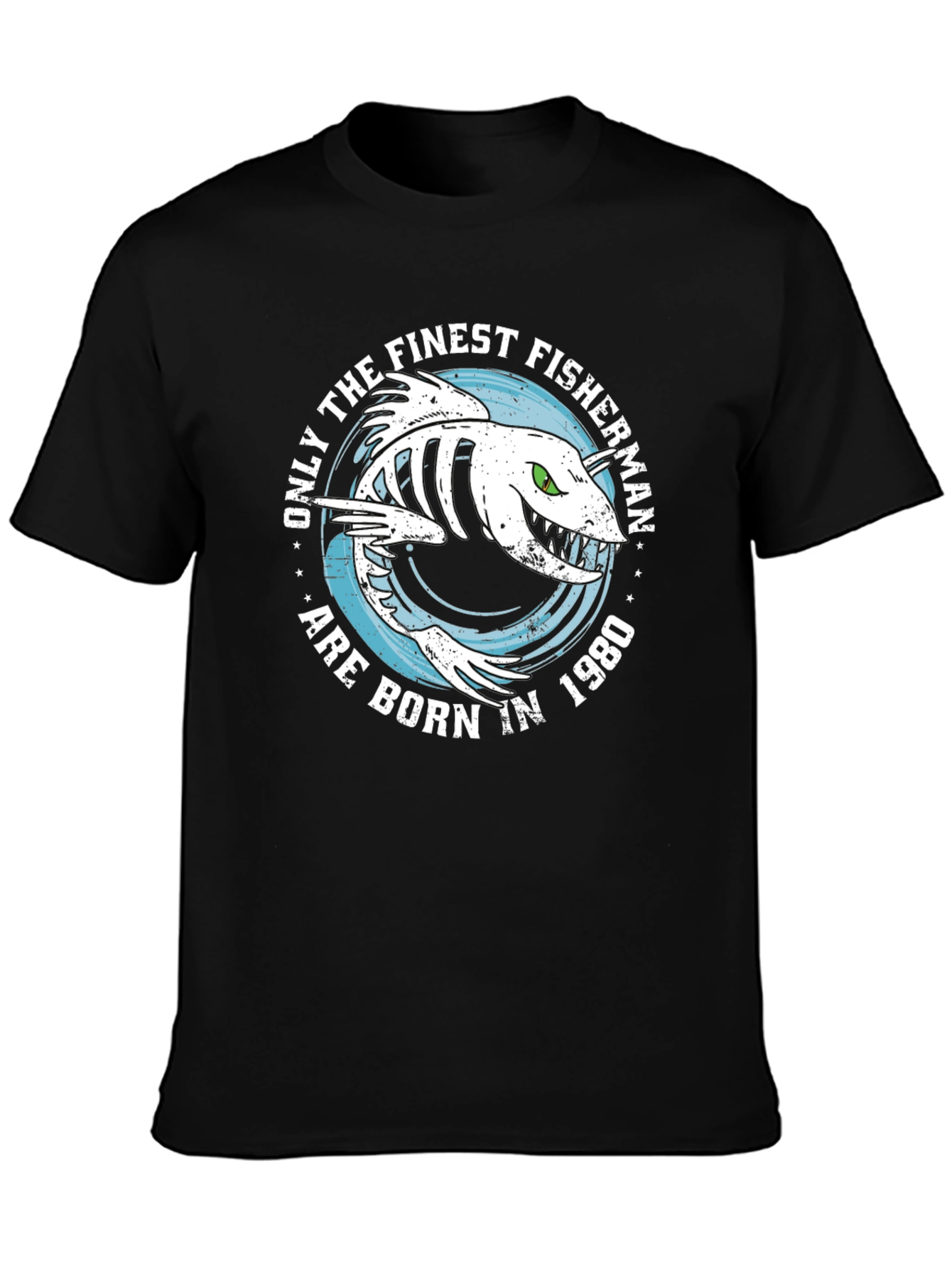 Finest Fisherman Born in 1980 Black T-Shirt