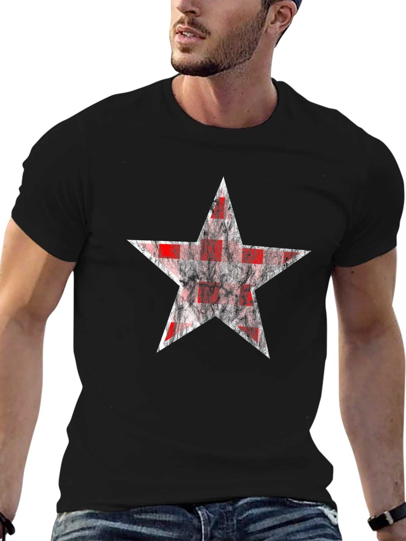 Star Graphic Print Black T-Shirt