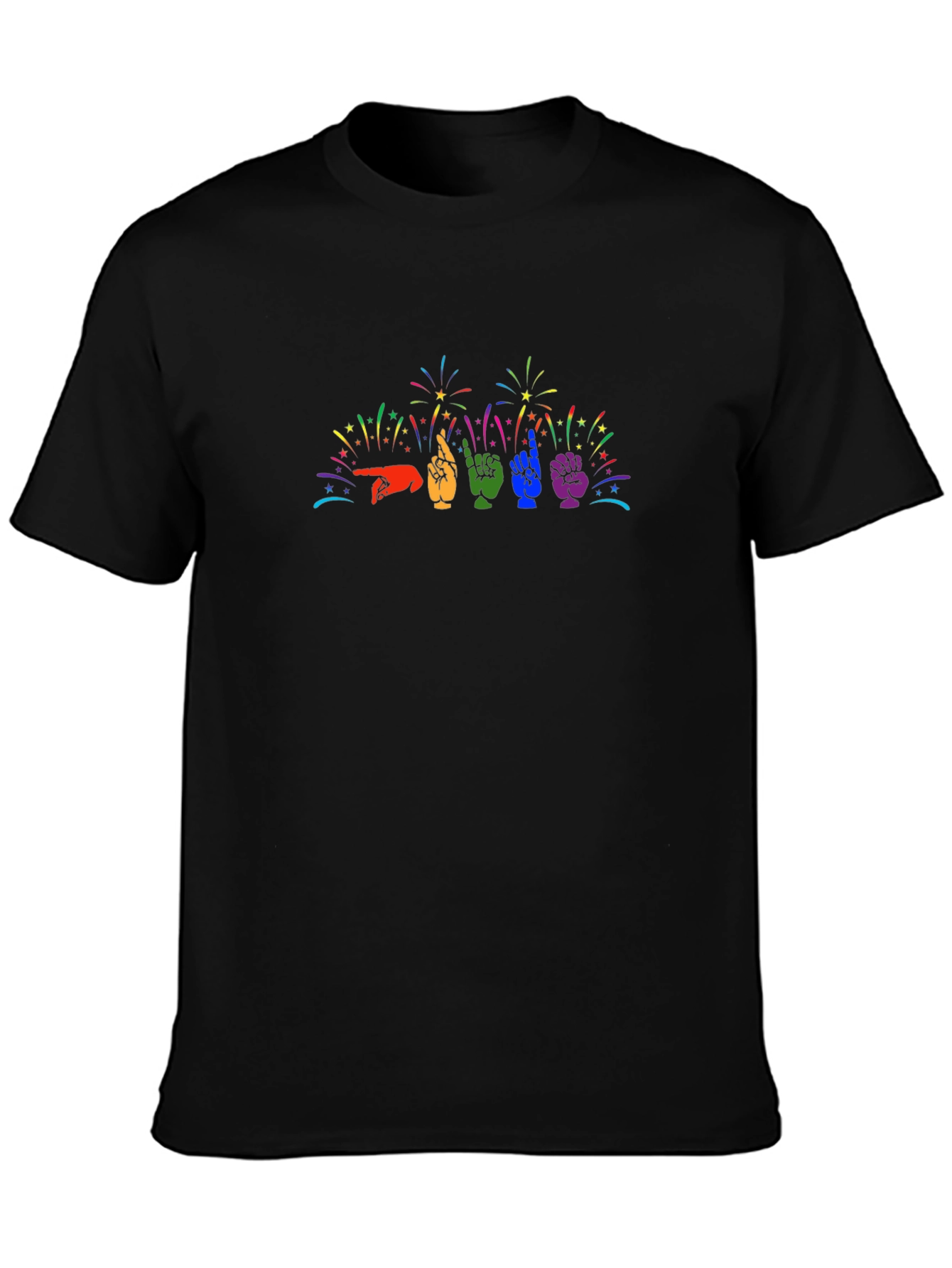 Pride ASL Hand Sign Fireworks Graphic Tee