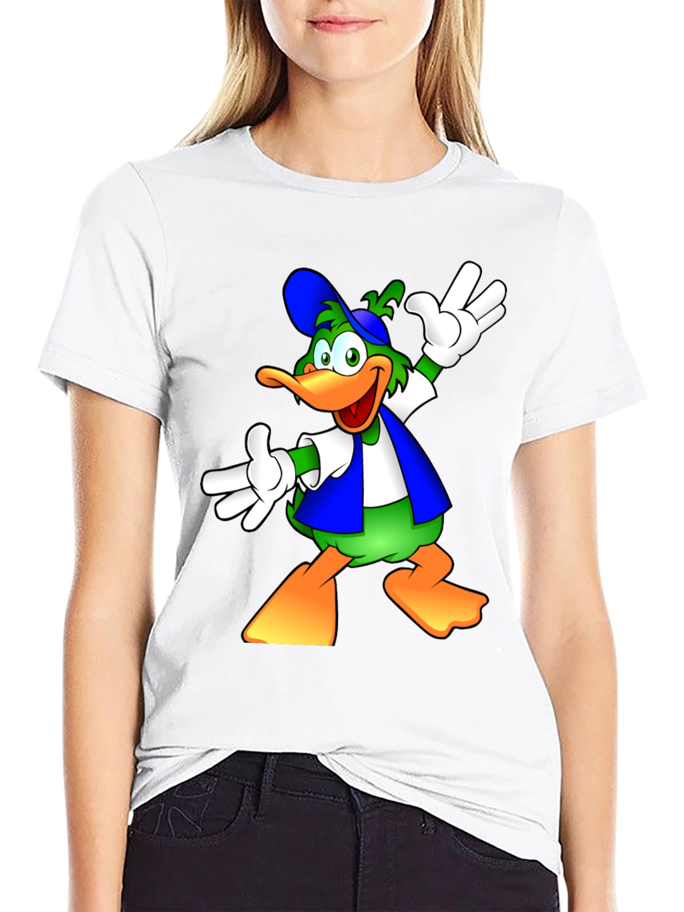 Cartoon Duck Graphic Black T-Shirt