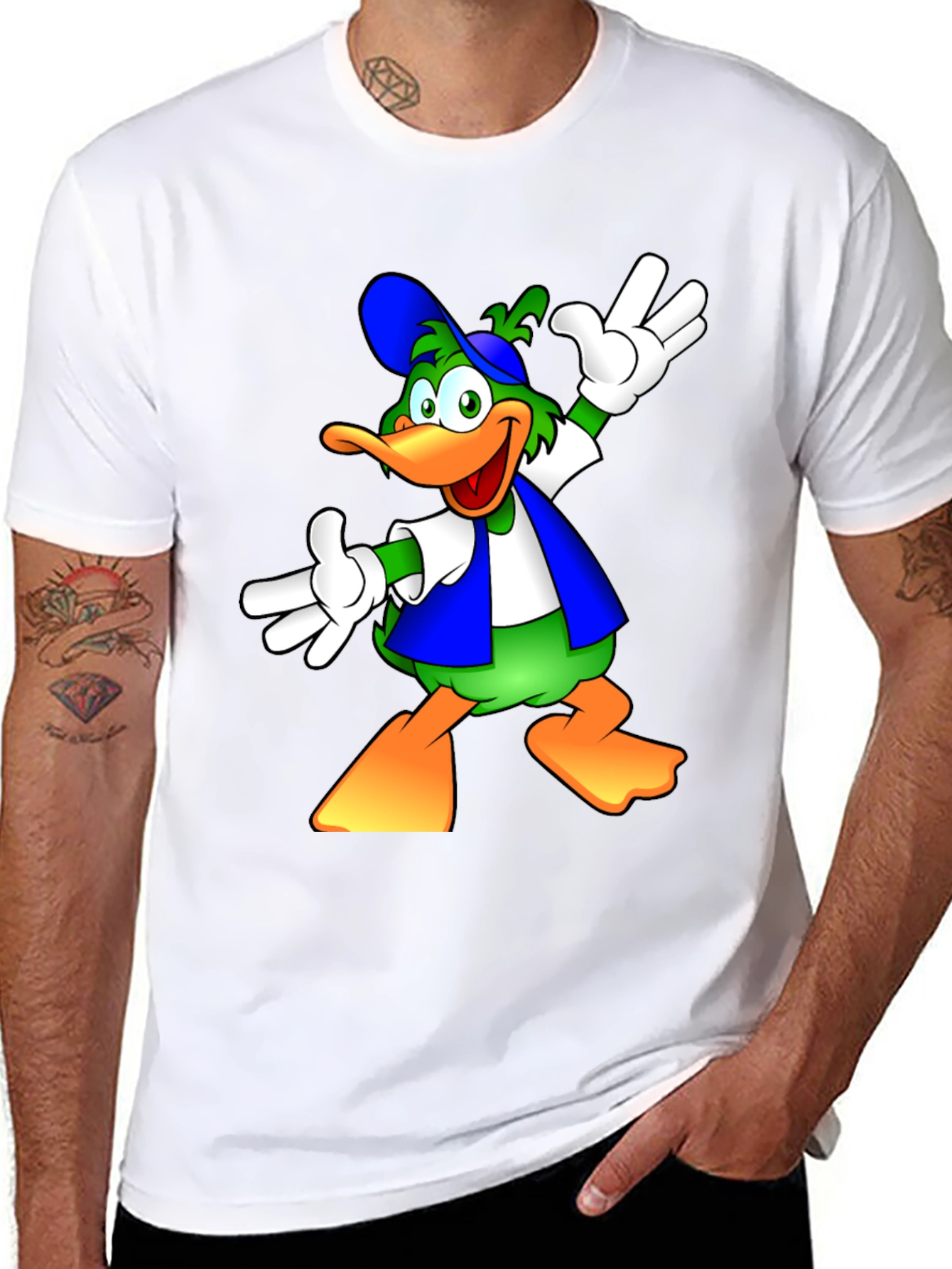 Cartoon Duck Graphic Black T-Shirt