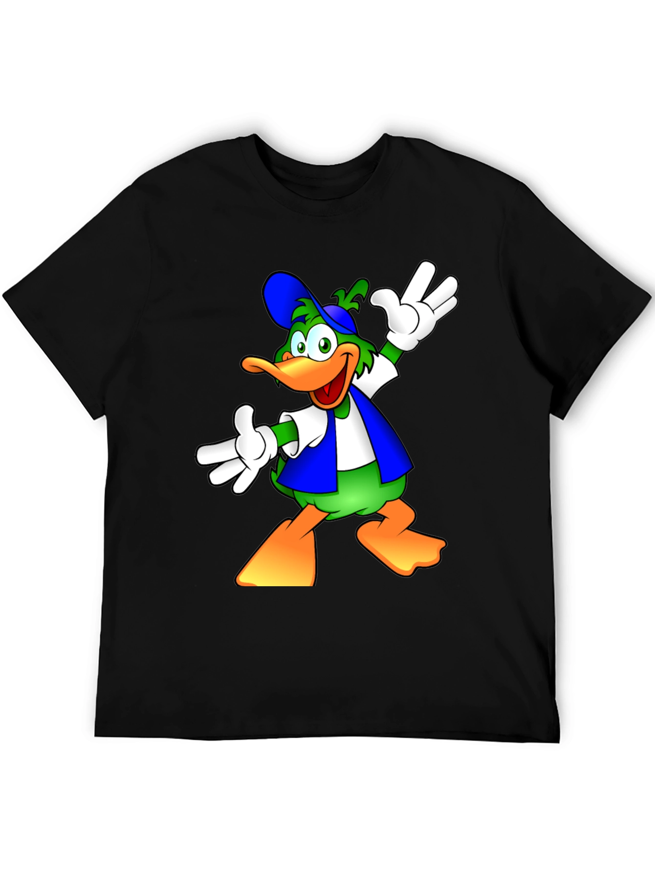 Cartoon Duck Graphic Black T-Shirt