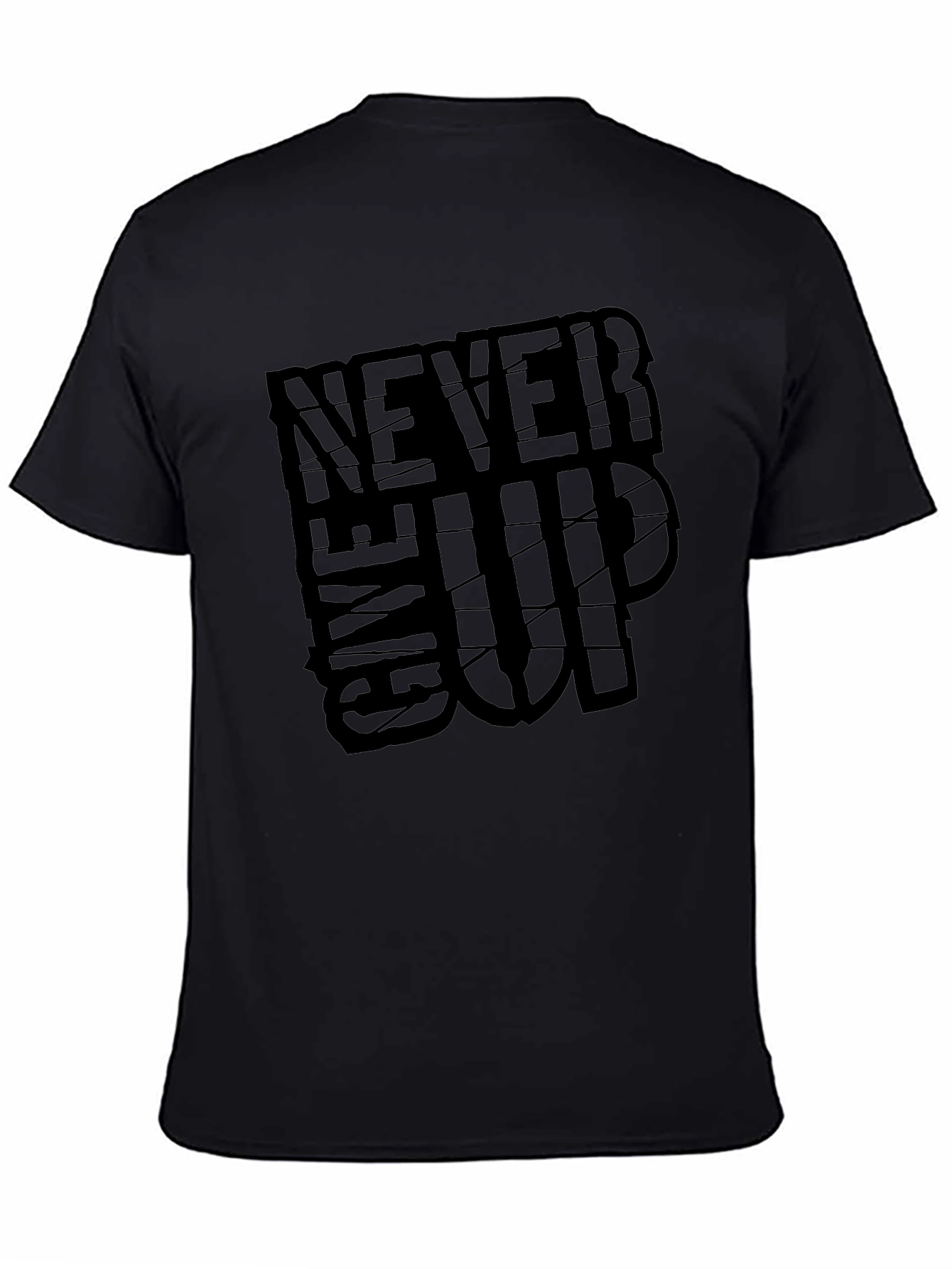 Never Give Up Graphic Print Black T-Shirt
