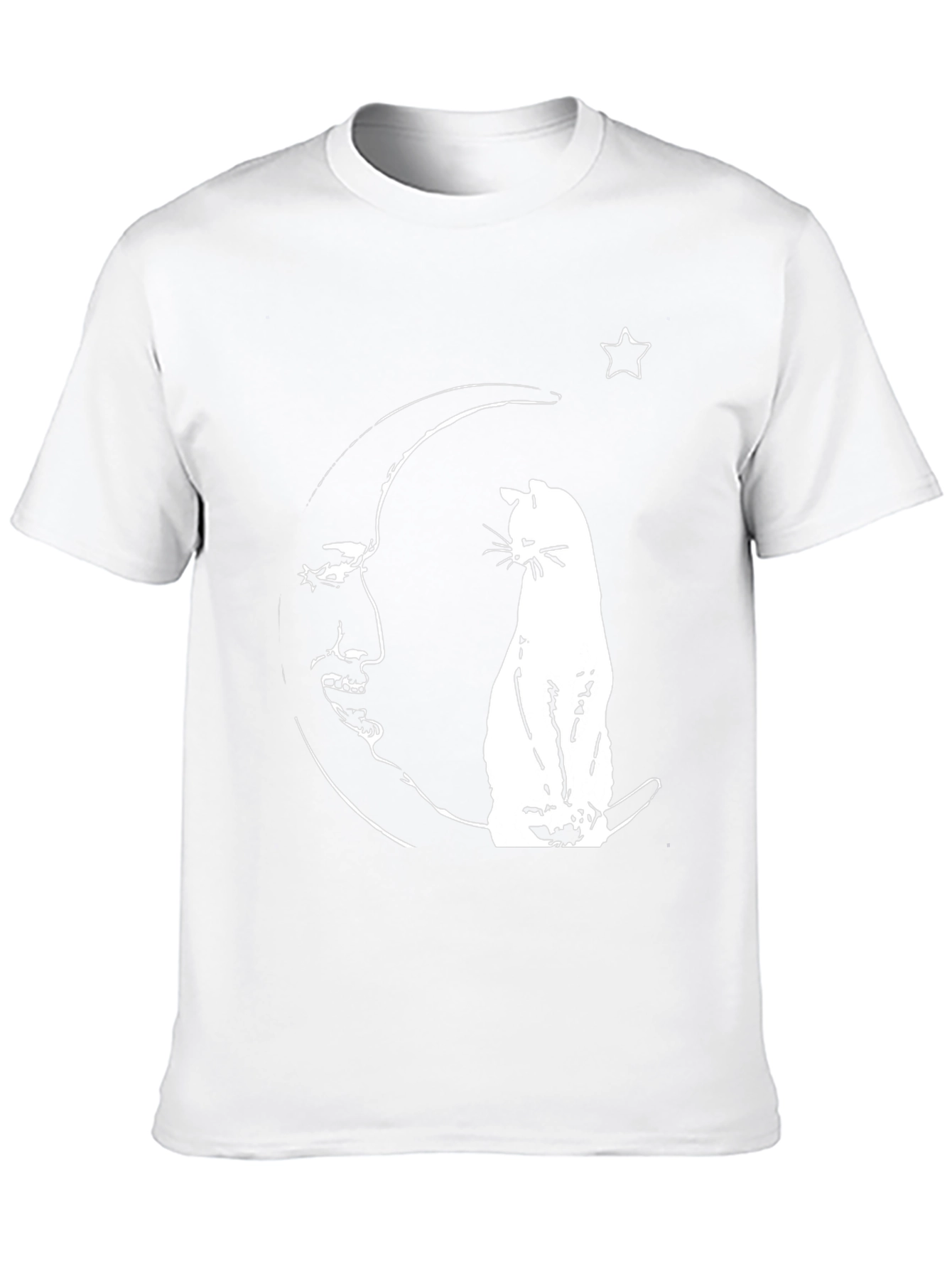 Cat On Moon Graphic Tee - Black Cotton Shirt