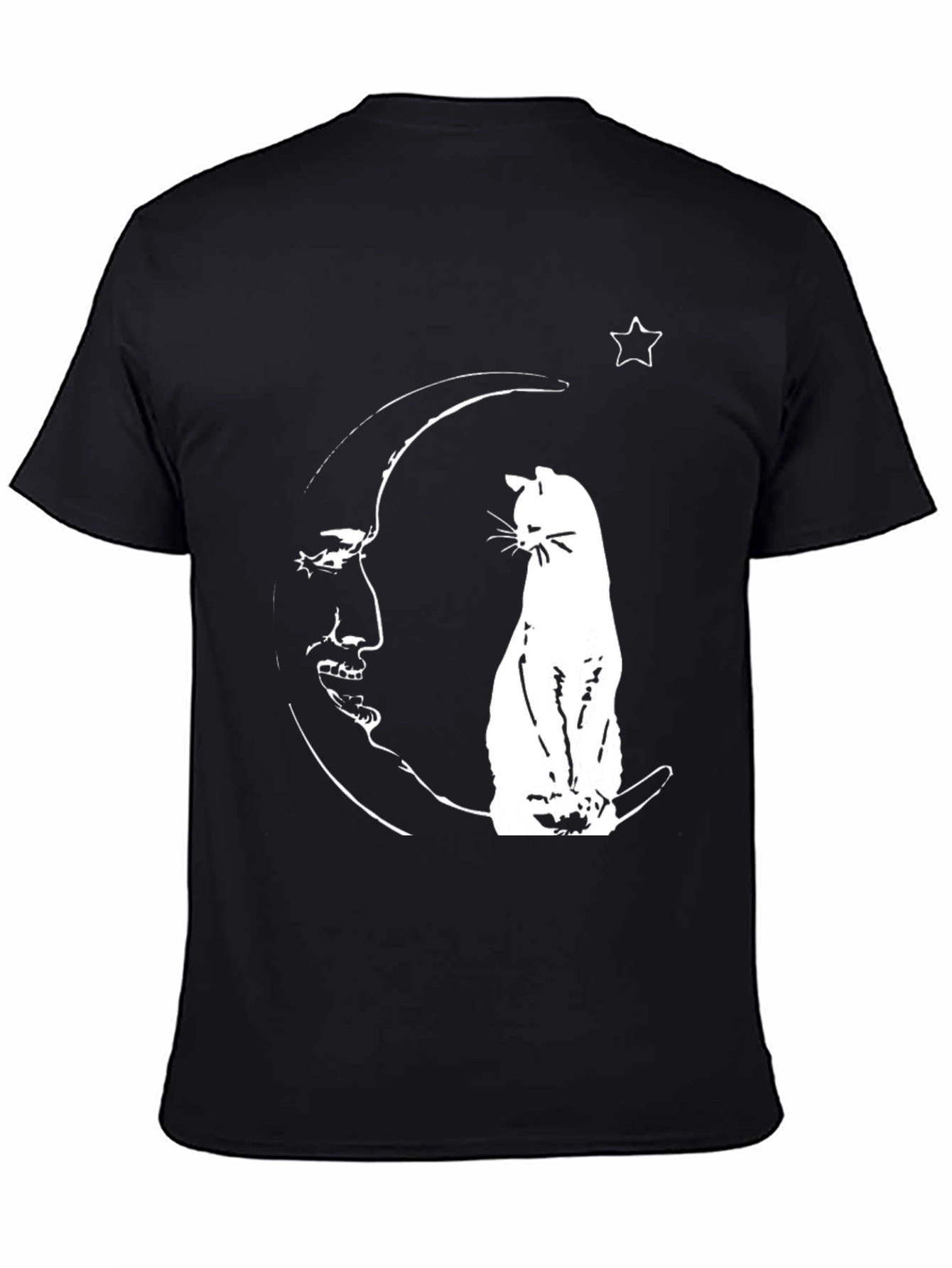 Cat On Moon Graphic Tee - Black Cotton Shirt