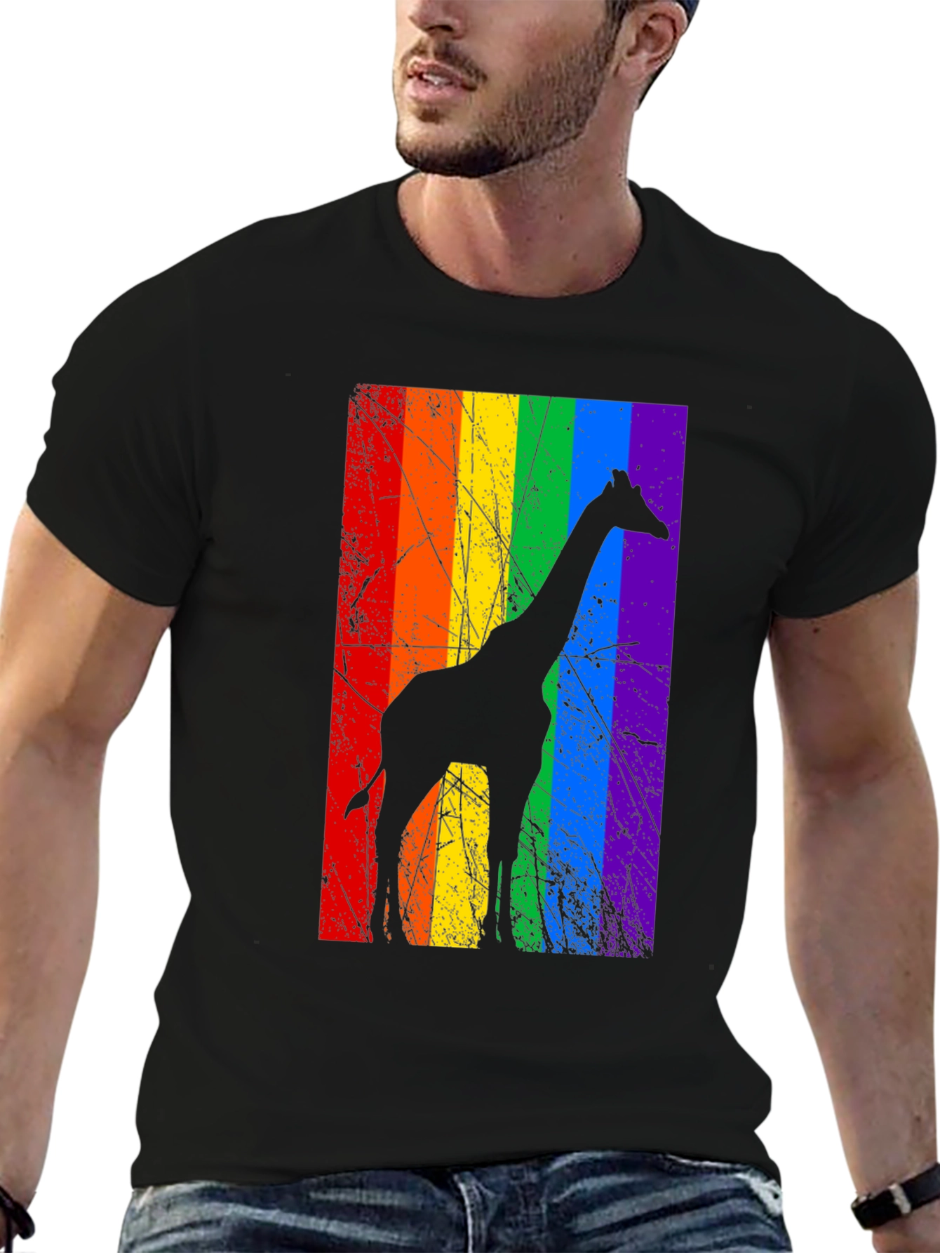 Rainbow Giraffe Graphic Tee