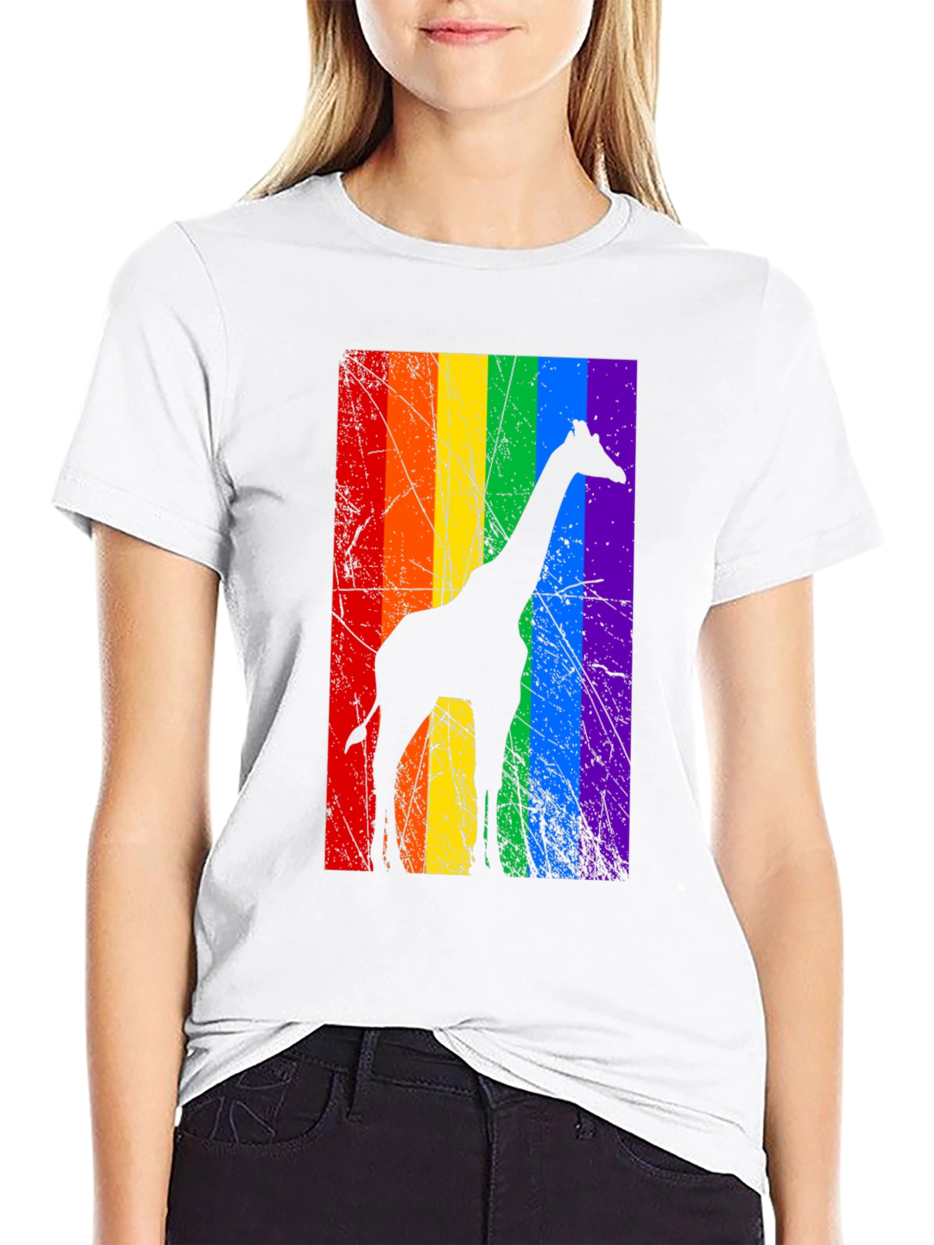 Rainbow Giraffe Graphic Tee