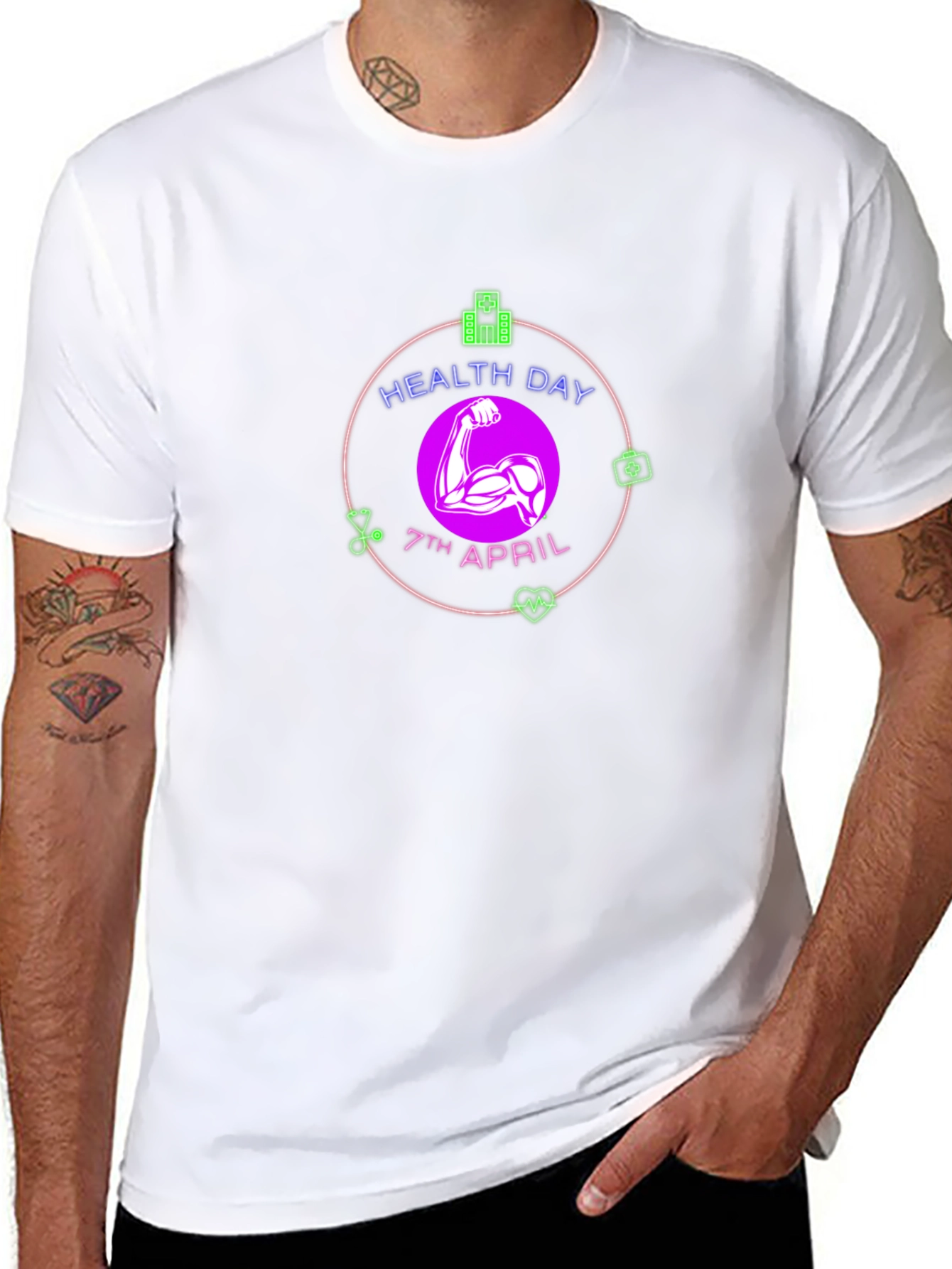 Health Day Black T-Shirt - 7th April Design