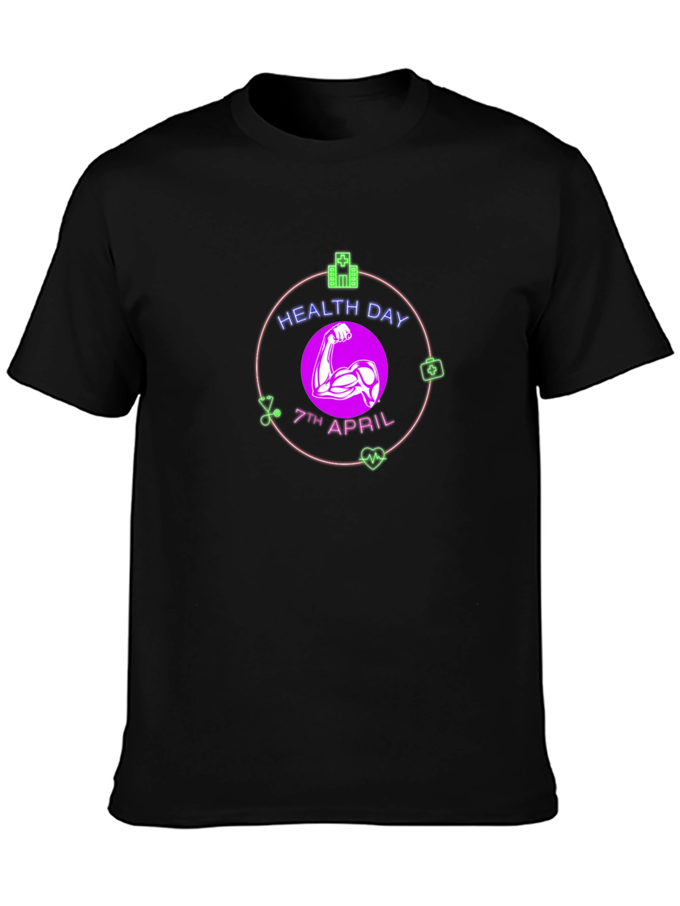 Health Day Black T-Shirt - 7th April Design