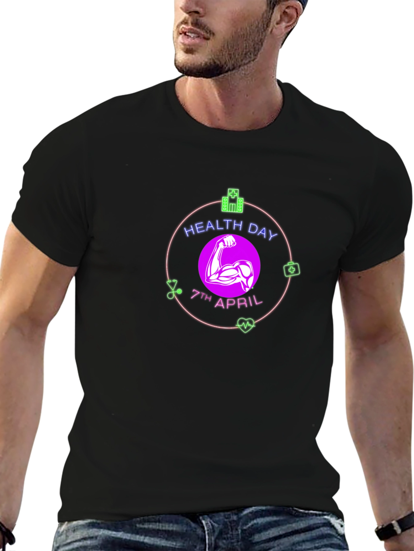 Health Day Black T-Shirt - 7th April Design