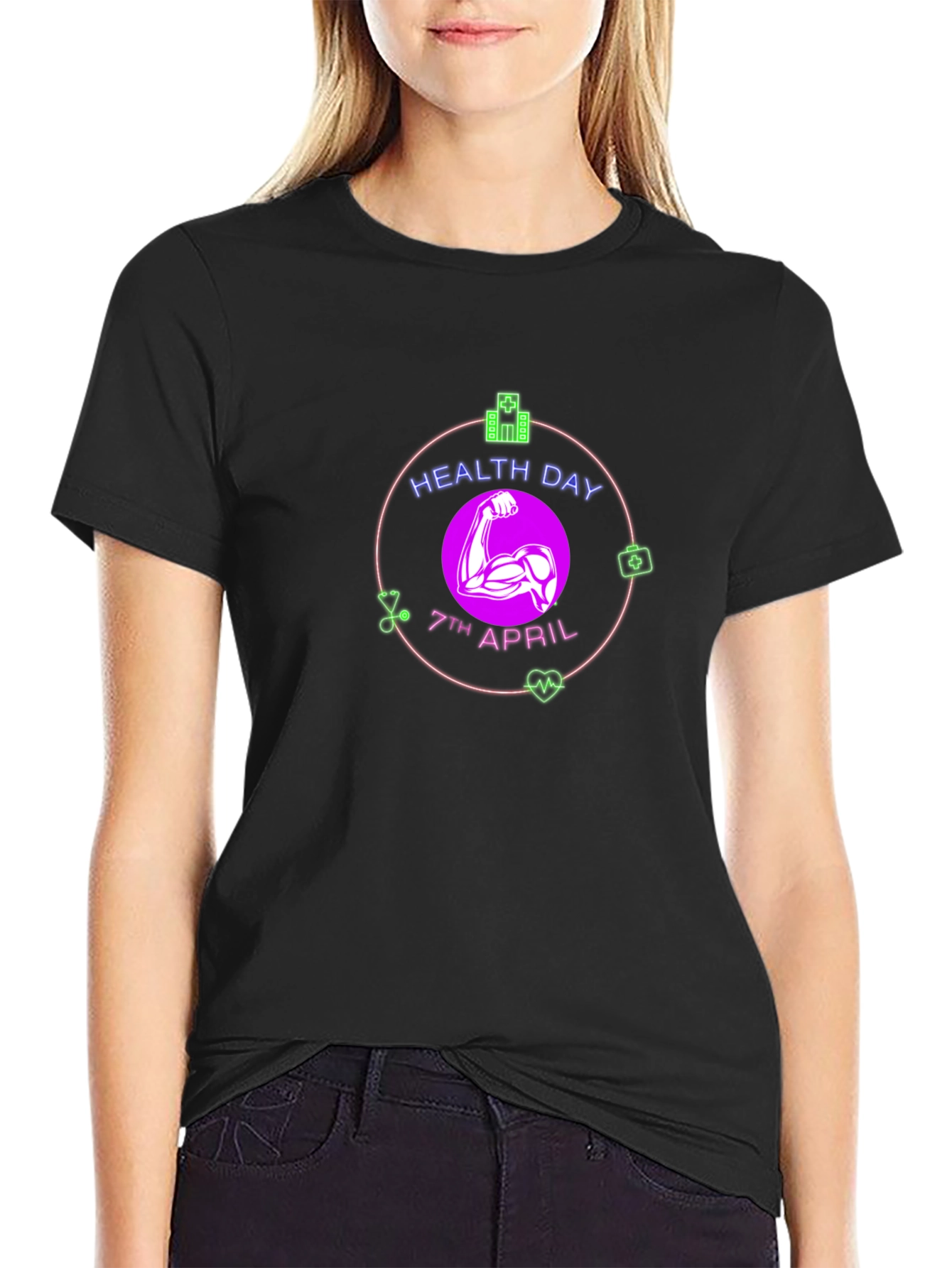 Health Day Black T-Shirt - 7th April Design