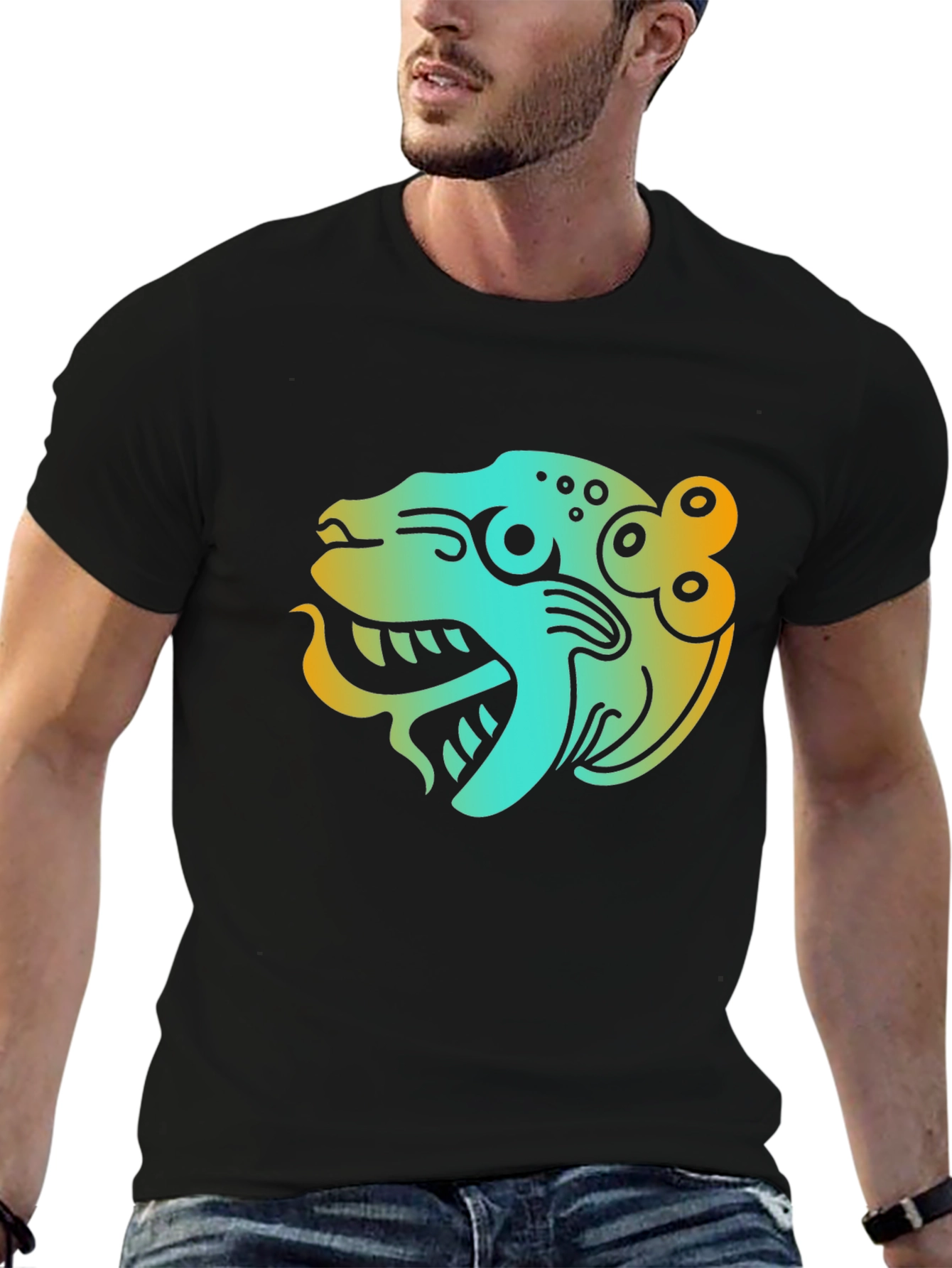 Aztec Jaguar Graphic Black T-Shirt