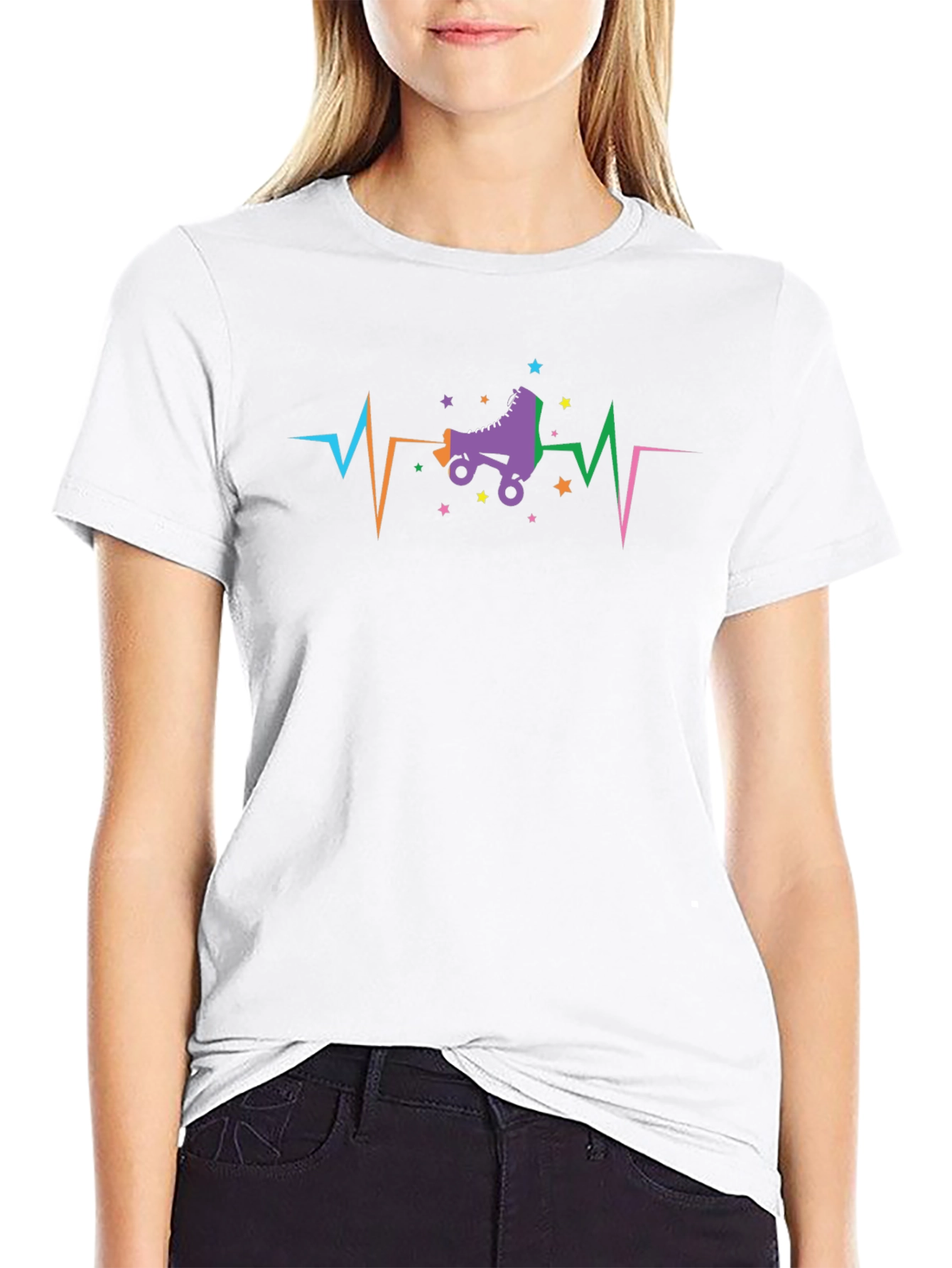 Roller Skate Heartbeat Graphic Tee - Black