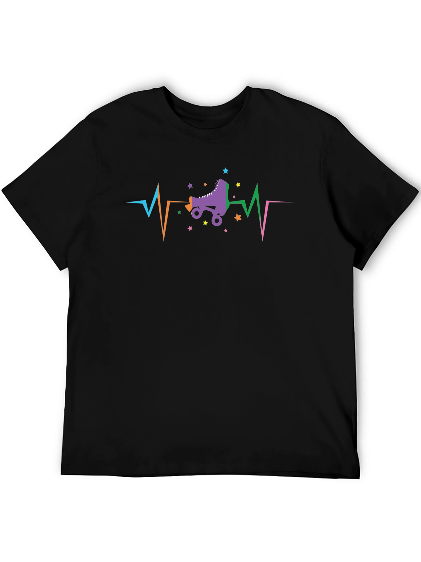 Roller Skate Heartbeat Graphic Tee - Black