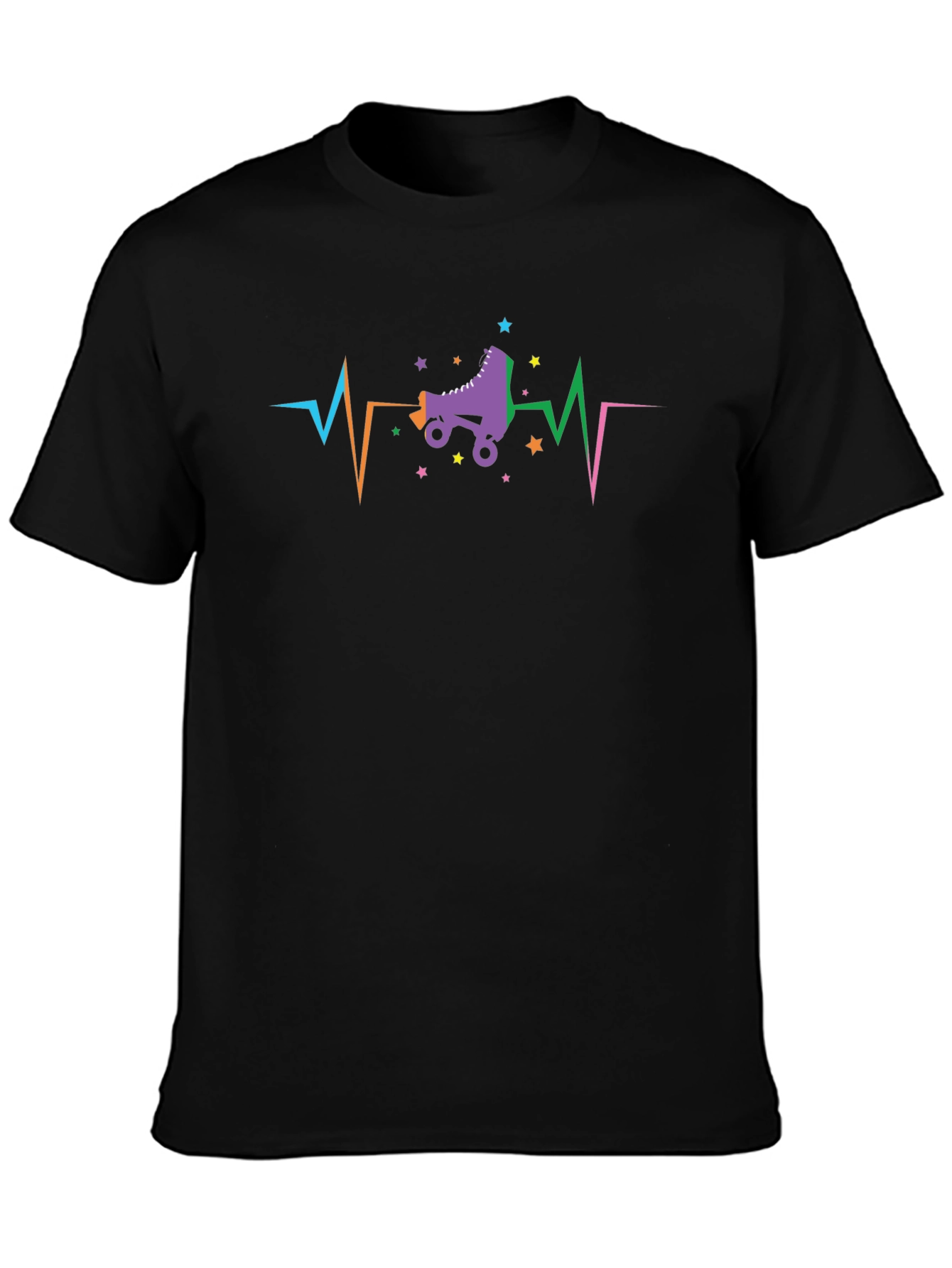 Roller Skate Heartbeat Graphic Tee - Black