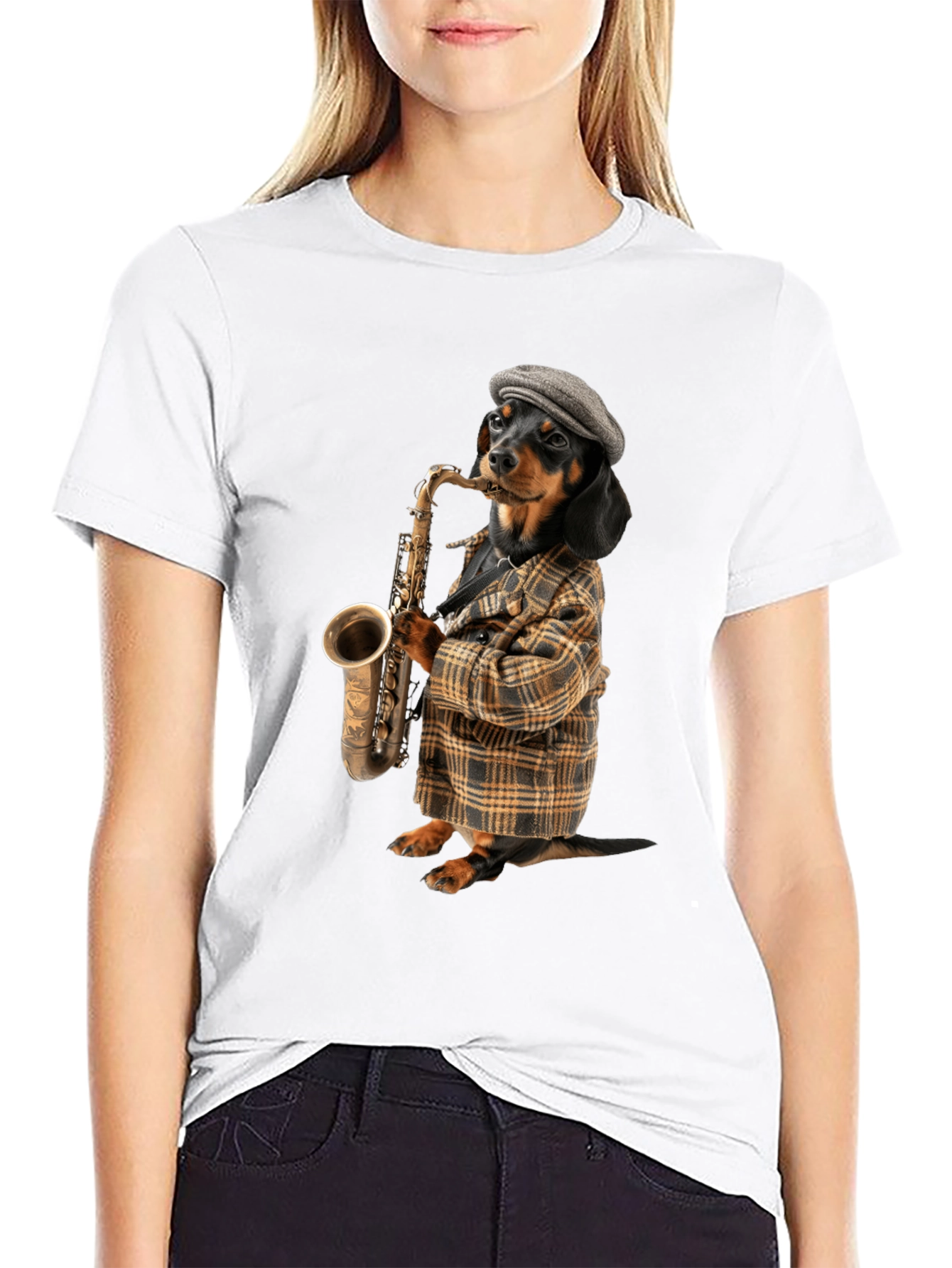 Saxophone Dachshund T-Shirt – Stylish Music Dog Lover Tee