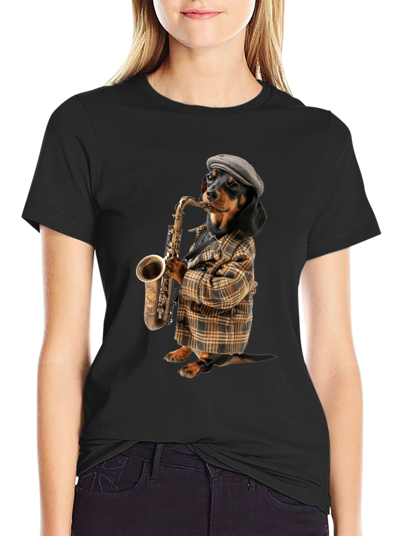 Saxophone Dachshund T-Shirt – Stylish Music Dog Lover Tee