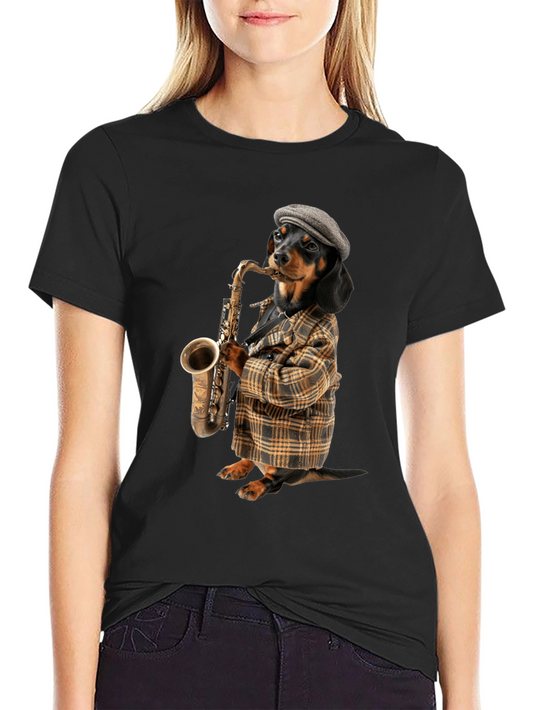 Saxophone Dachshund T-Shirt – Stylish Music Dog Lover Tee