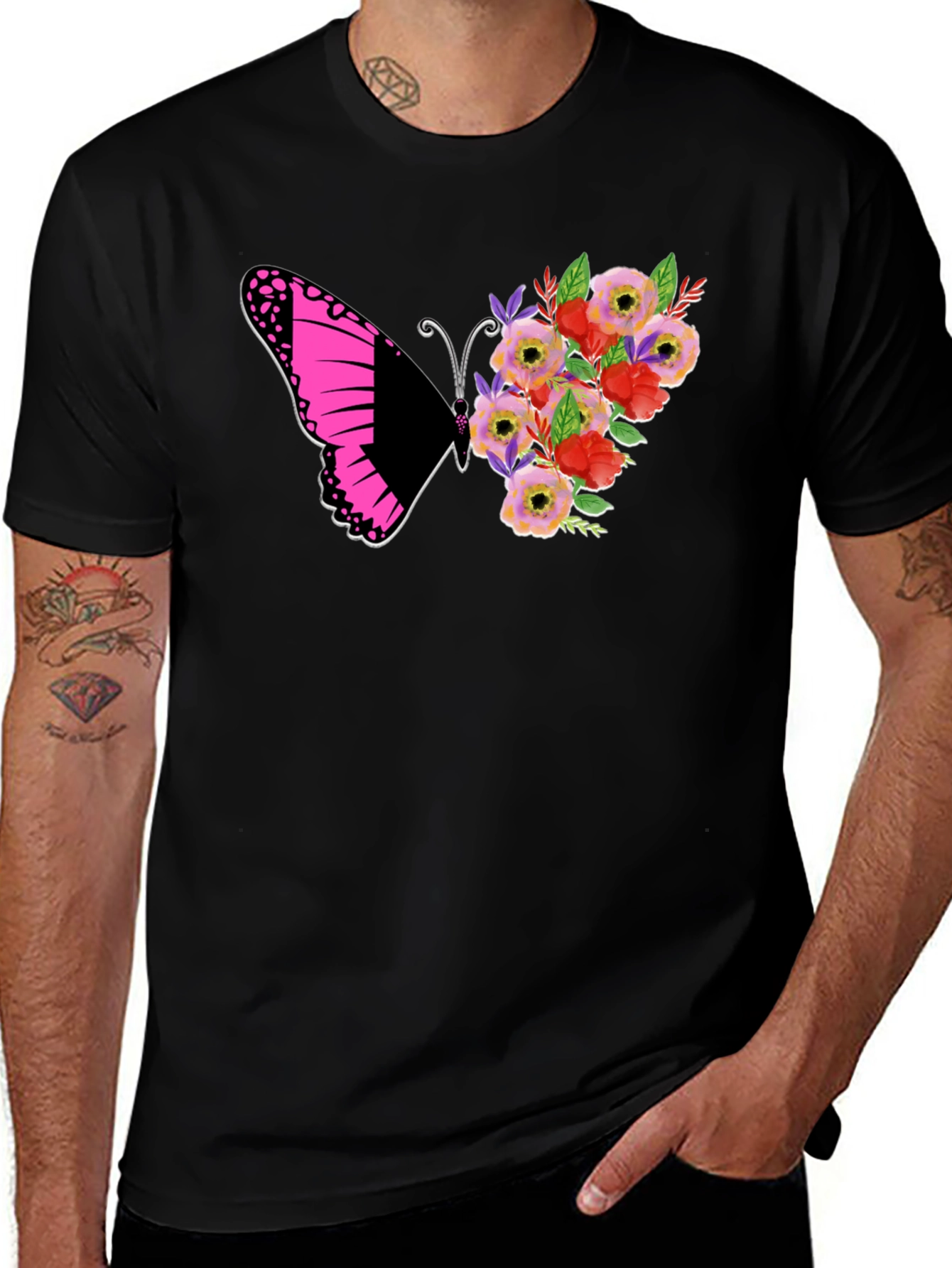 Butterfly Floral Graphic Tee - Black