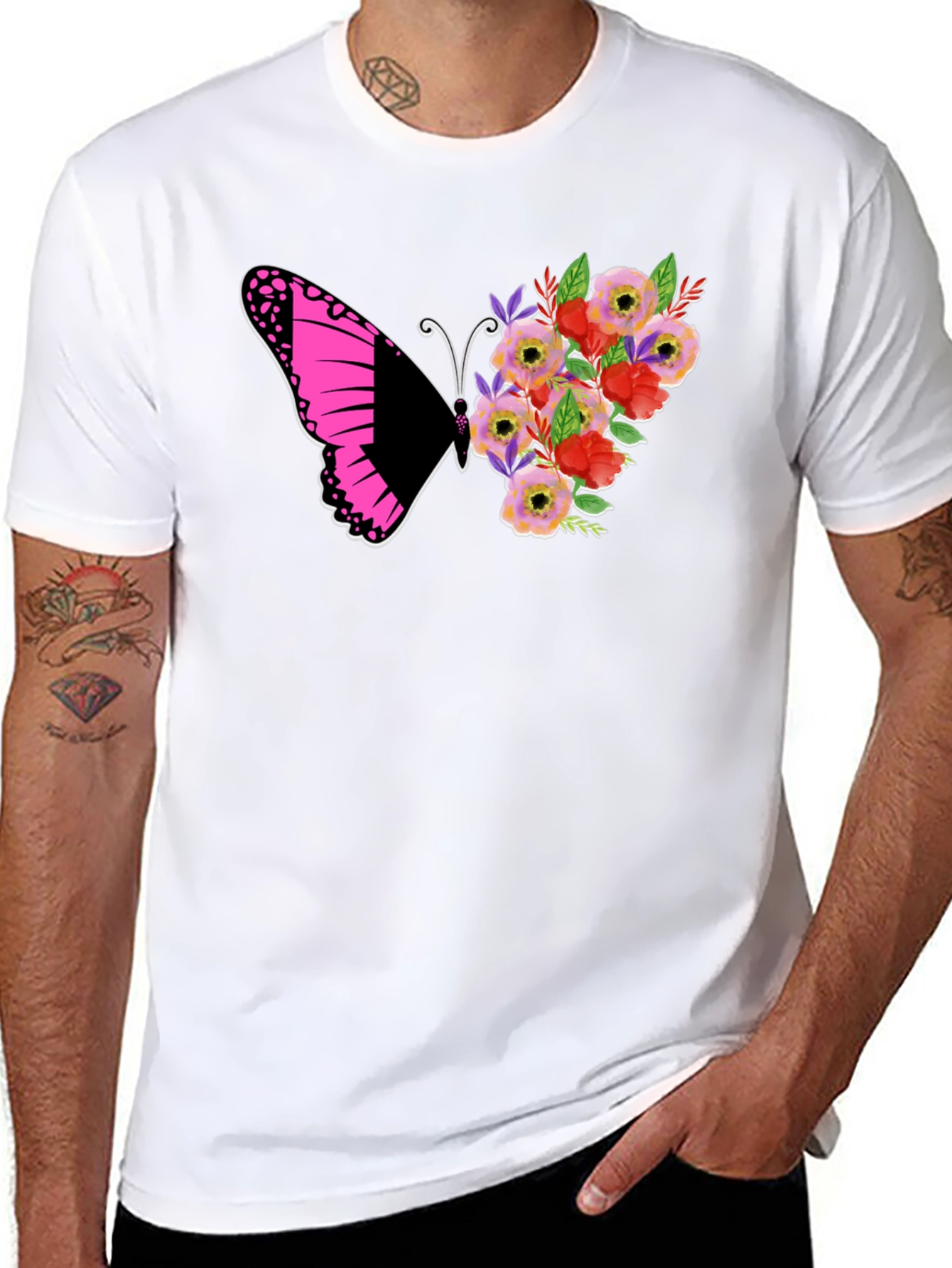Butterfly Floral Graphic Tee - Black